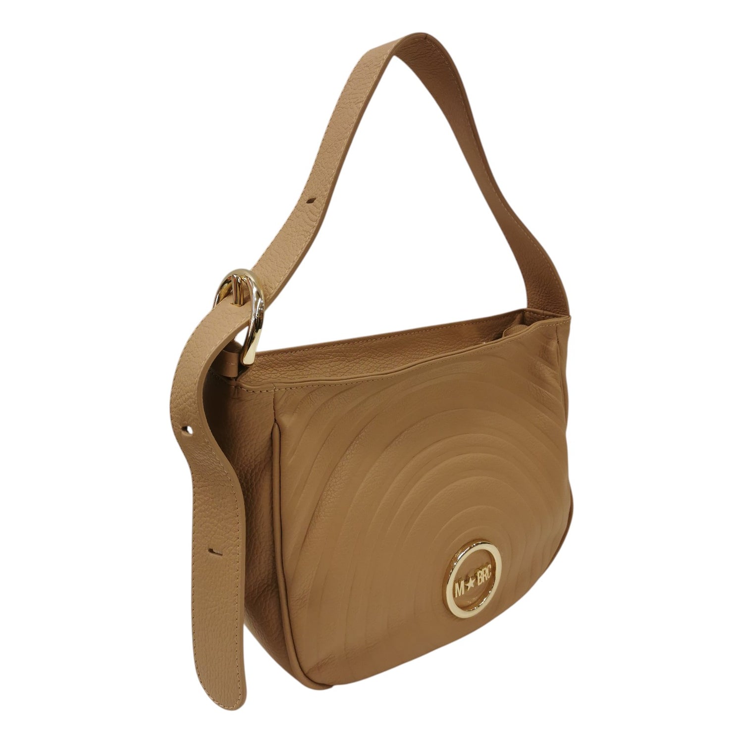M Brc Borsa a Spalla Donna Linea Round in Pelle Cammello con Logo