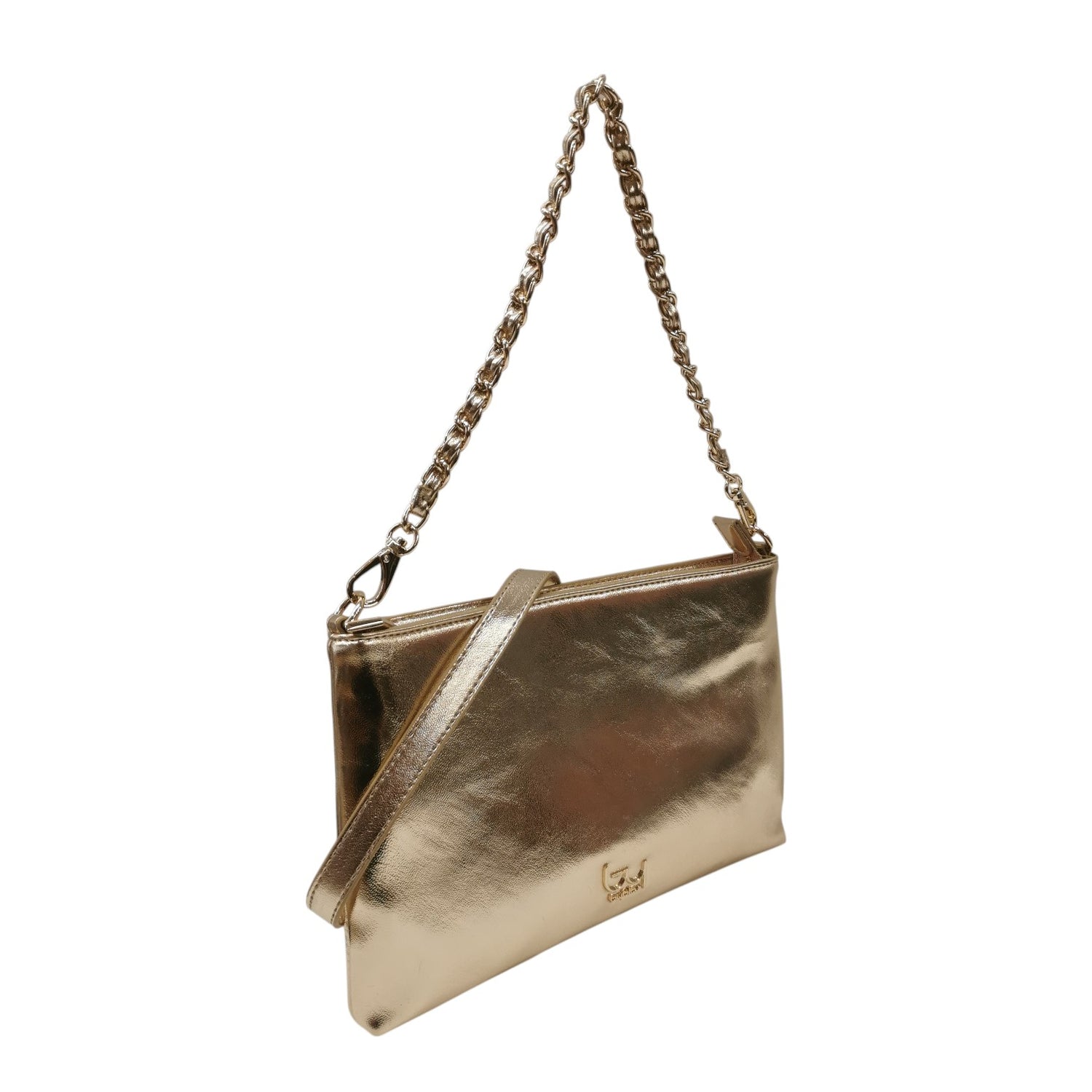By Byblos Pochette Donna in Ecopelle Laminata Gold con Catena e Tracolla