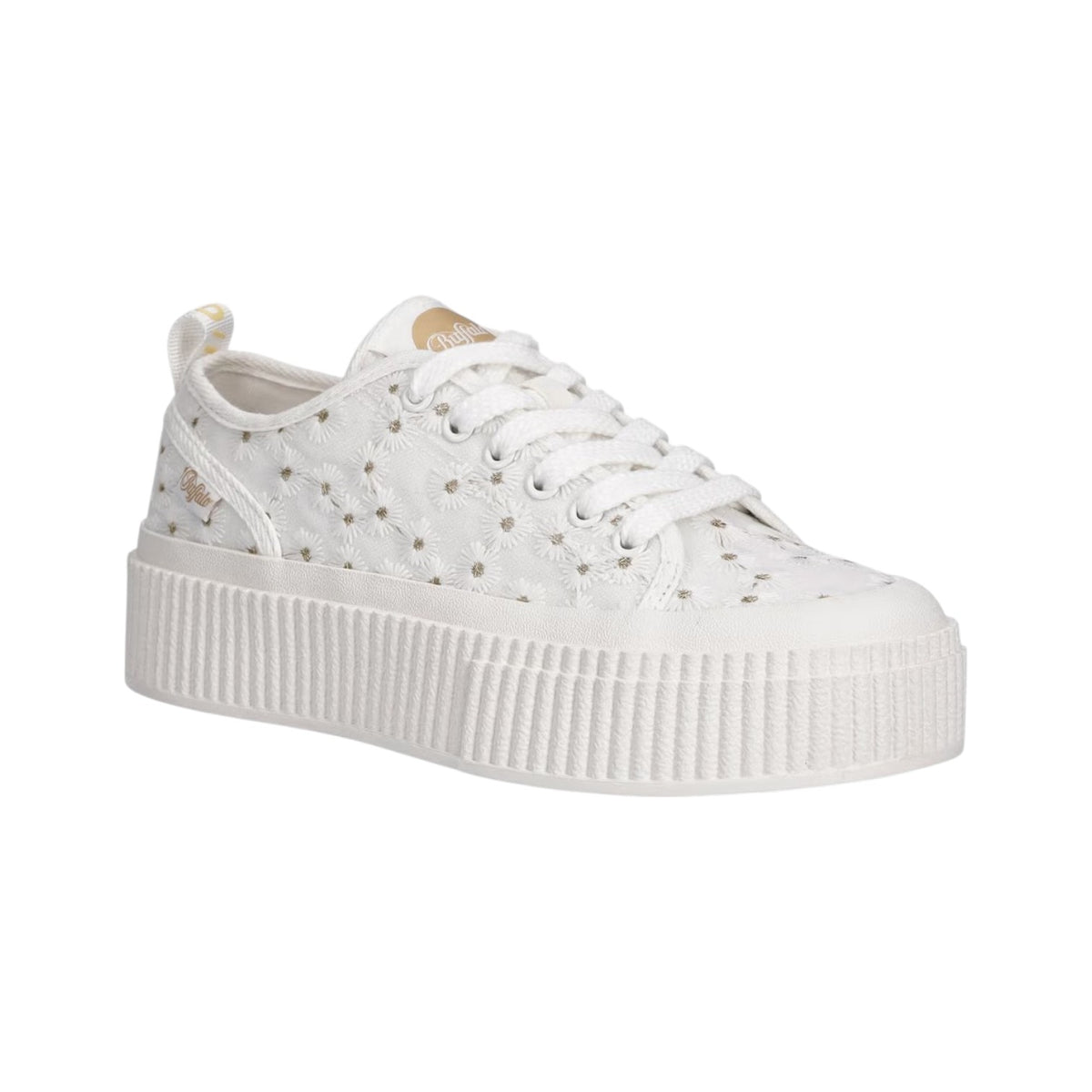 Buffalo Madison Low Bloom Sneakers Donna Platform in Tessuto Bianco con Ricamo Floreale