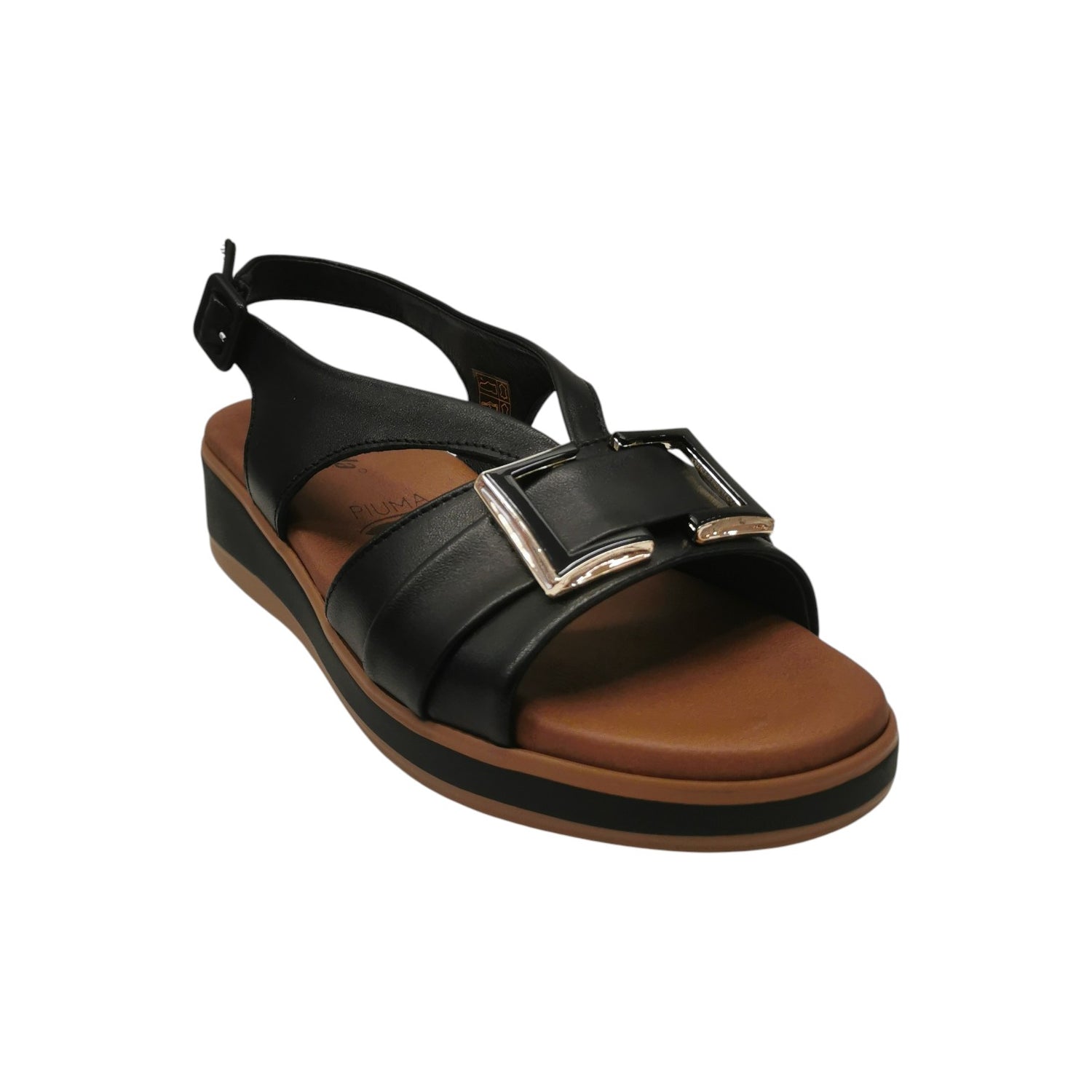 Susimoda Sandalo Donna in Pelle Nera con Accessorio e Zeppa Alta 40mm