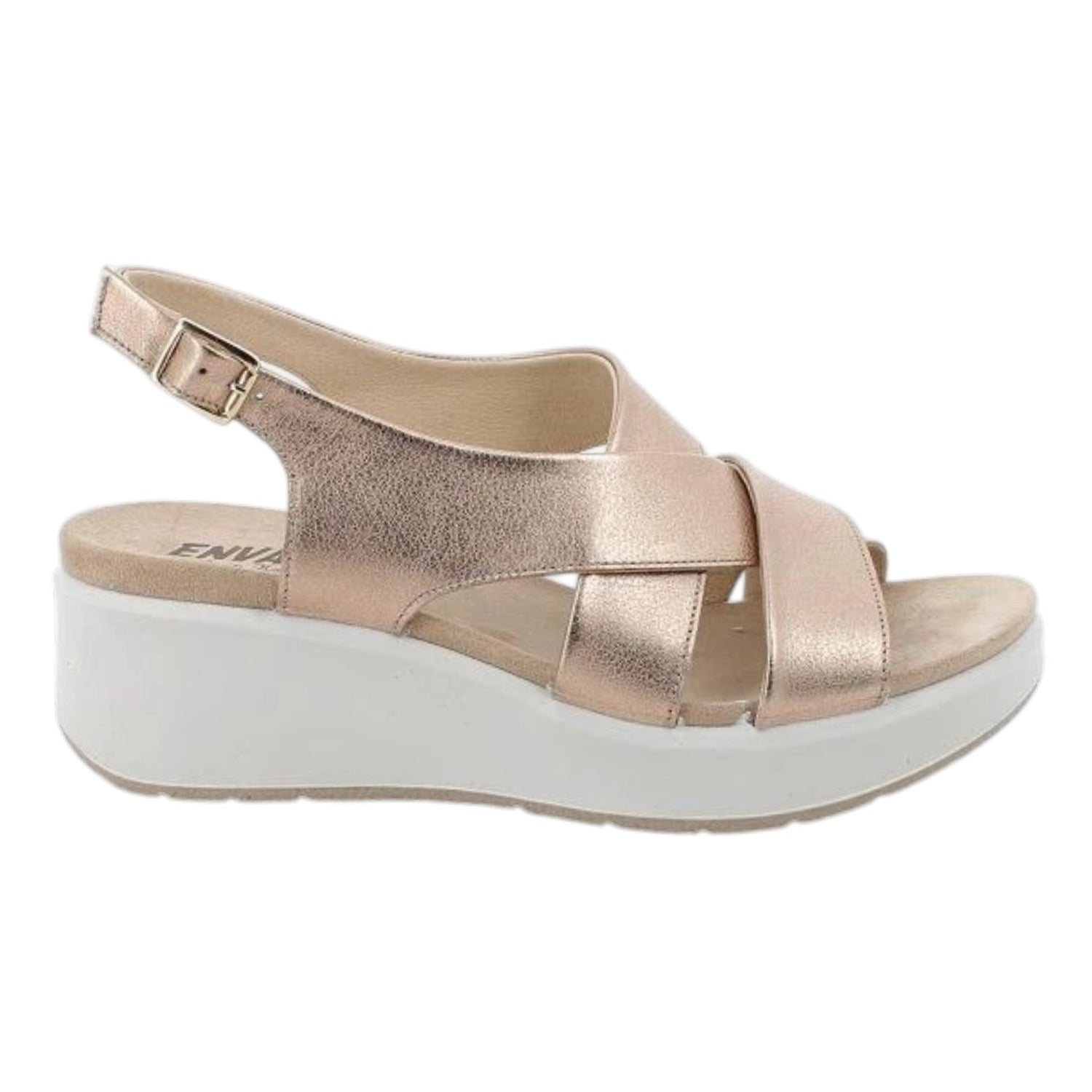 Enval Soft Sandalo Donna Champagne in Pelle con Zeppa Alta 60mm