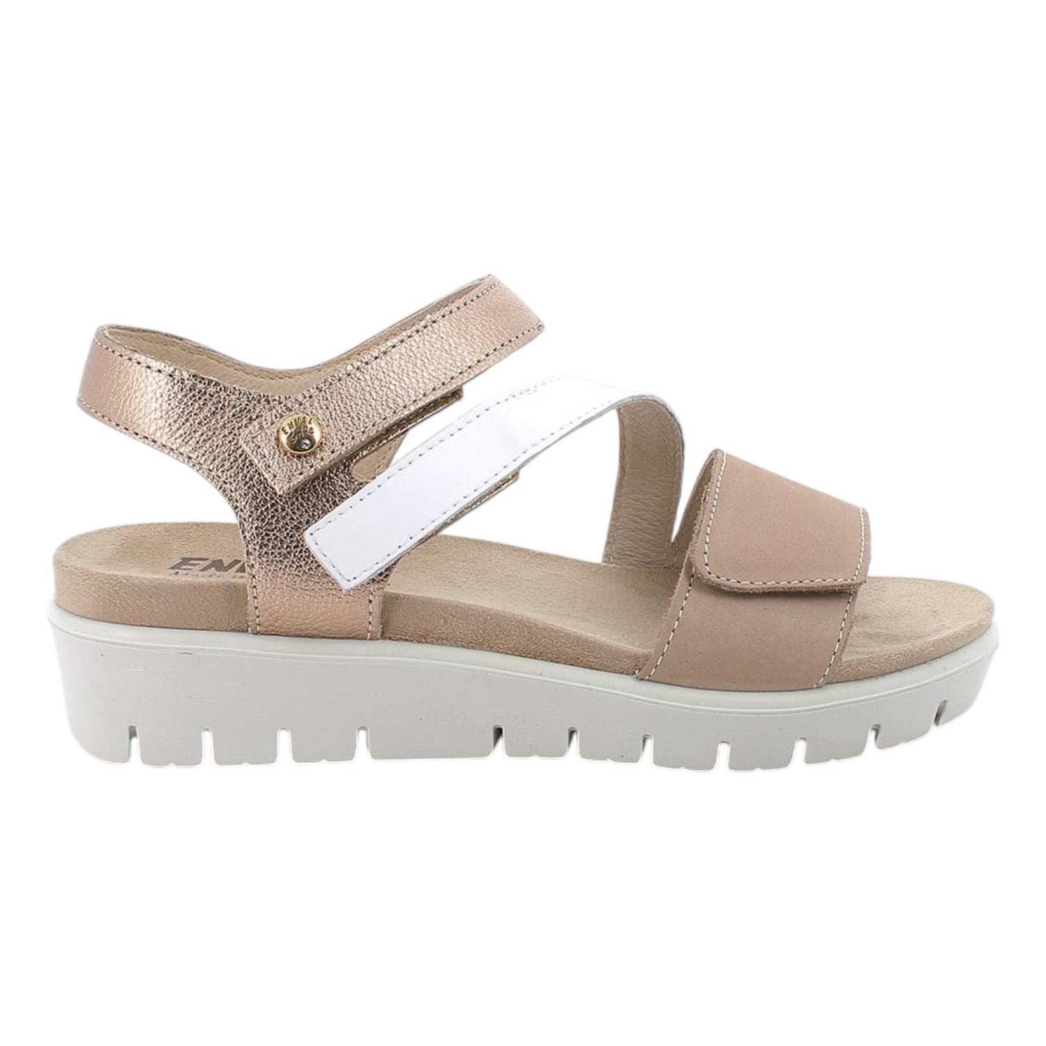 Enval Soft Sandalo Donna Beige Bianco in Pelle con Strappo