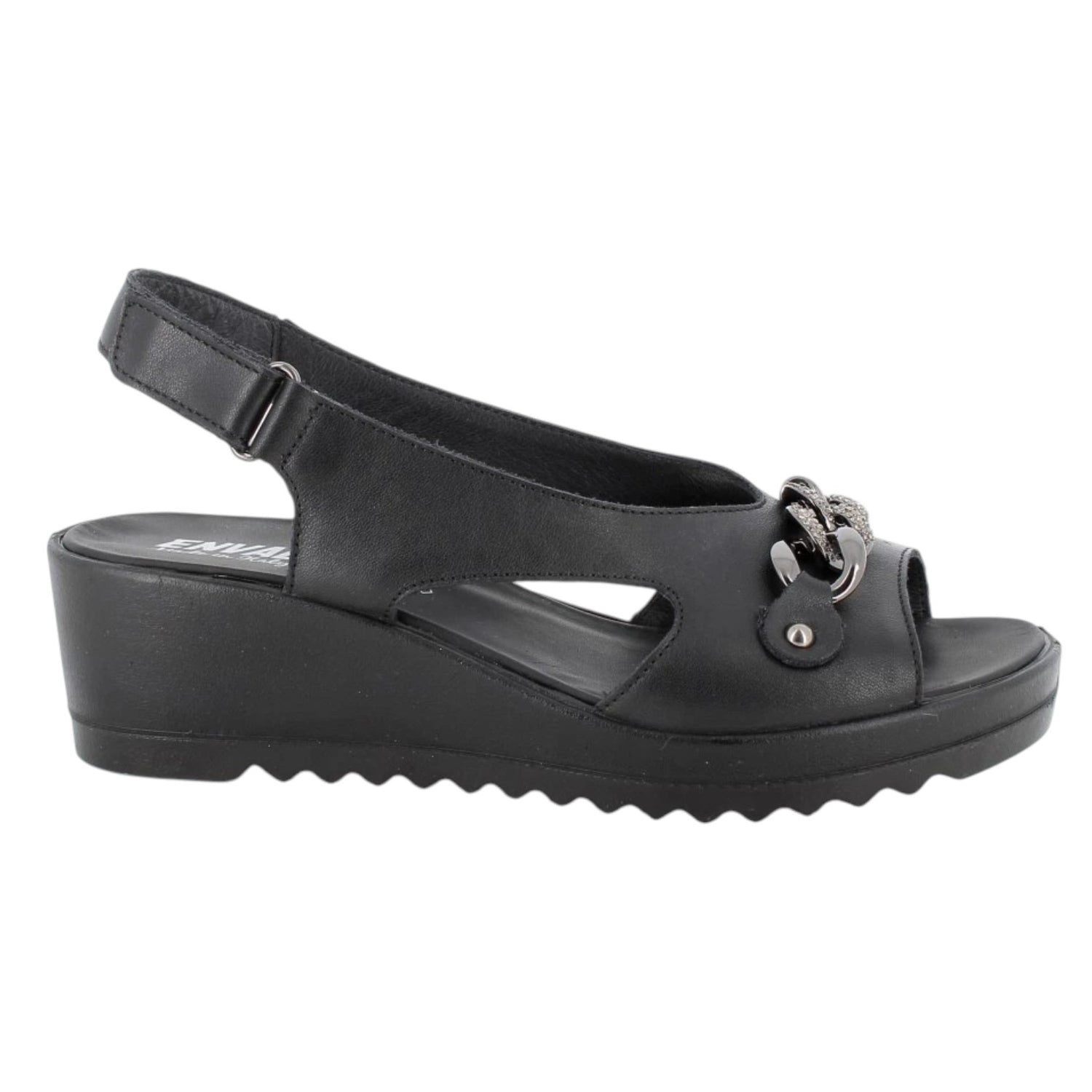 Enval Soft Sandalo Donna Nero in Pelle con Catena e Zeppa Alta 55mm