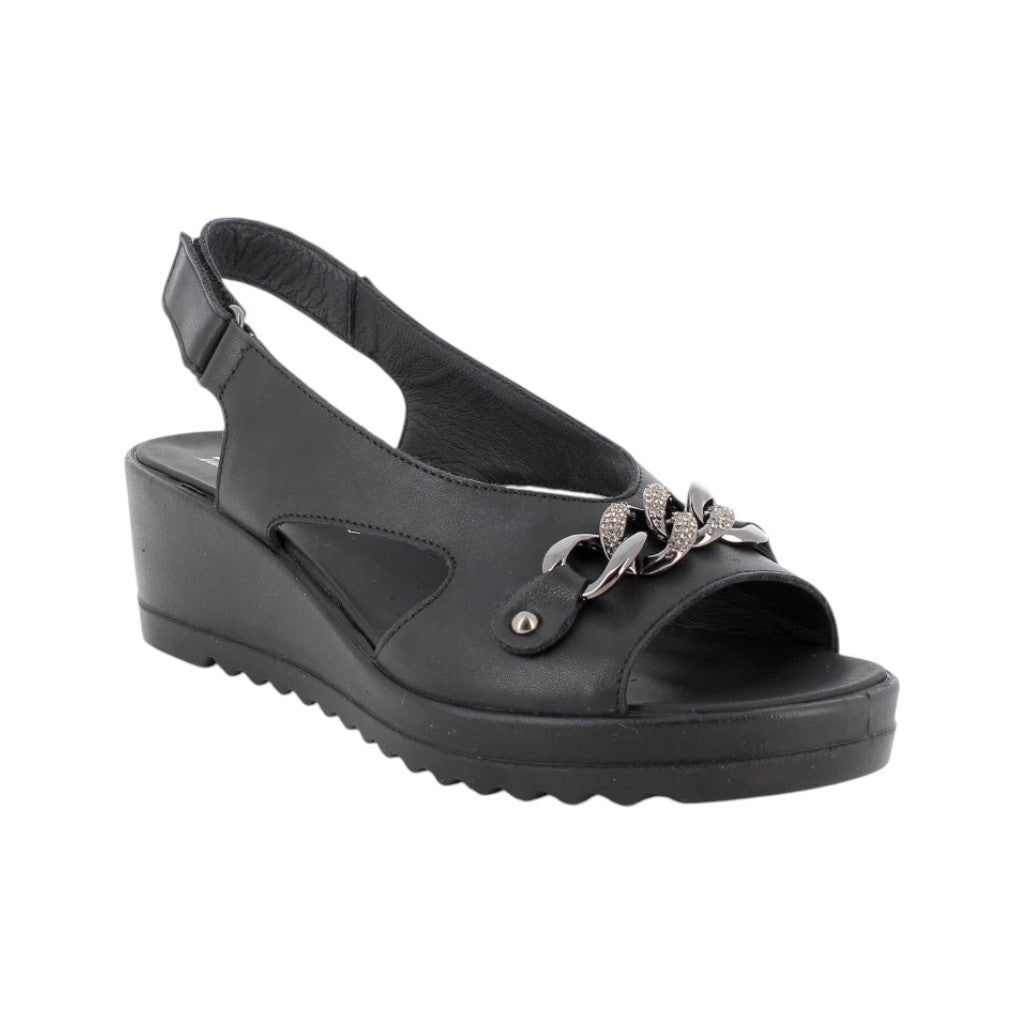 Enval Soft Sandalo Donna Nero in Pelle con Catena e Zeppa Alta 55mm