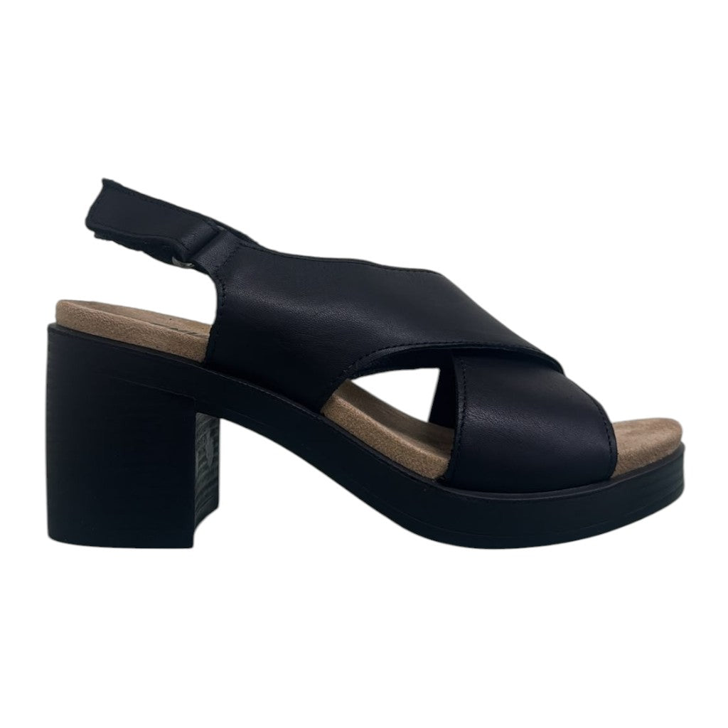 Enval Soft Sandalo Donna in Pelle Nera con Tacco Largo Alto 80mm