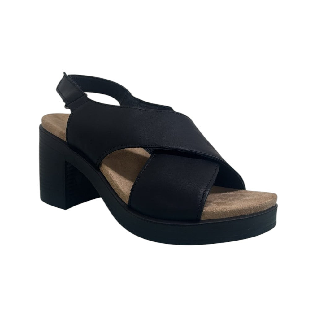 Enval Soft Sandalo Donna in Pelle Nera con Tacco Largo Alto 80mm