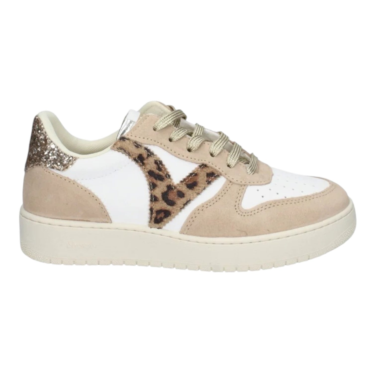 Victoria Sneakers Donna Bianca Beige con Dettaglio Leopardato