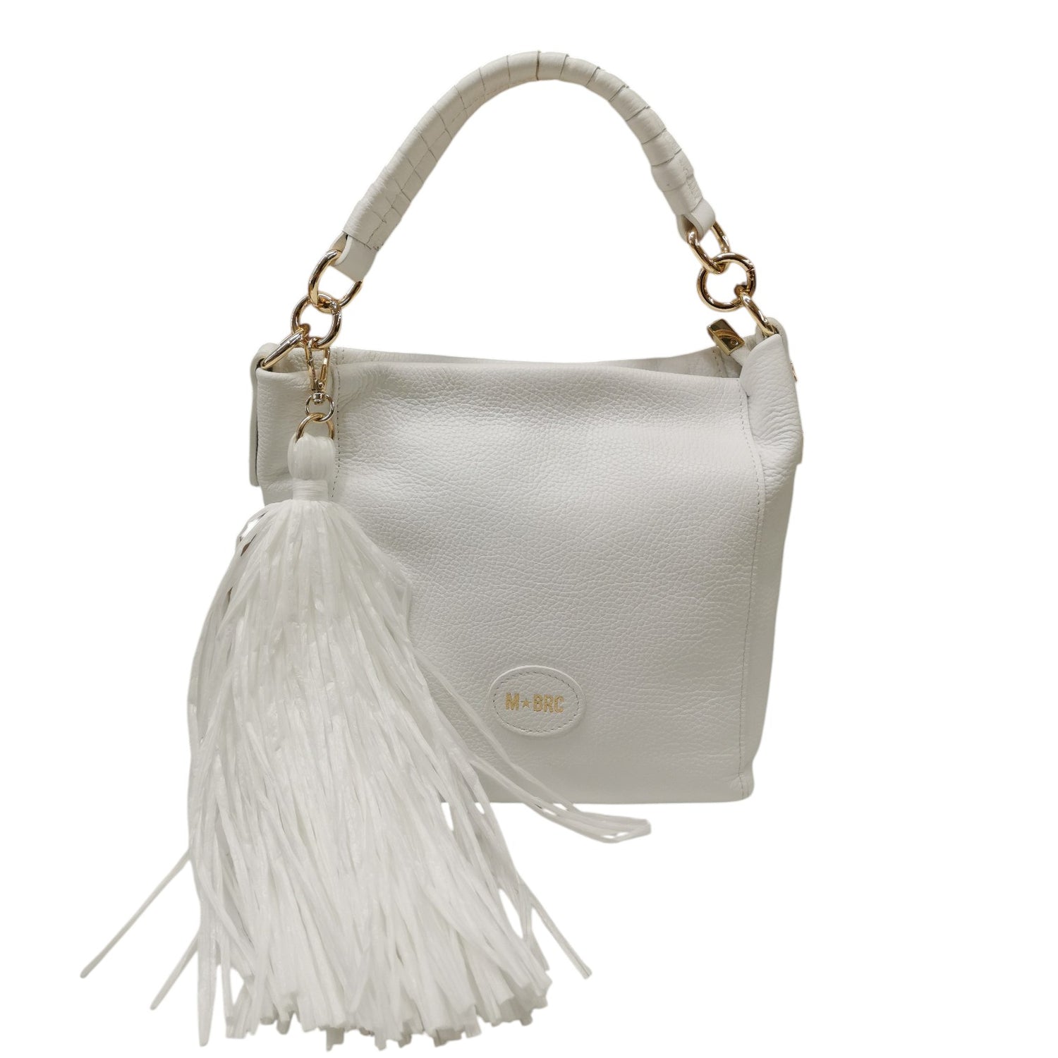 M Brc Sacca Morbida Donna Linea Farouk in Pelle Bianca con Charm e Manico Intrecciato
