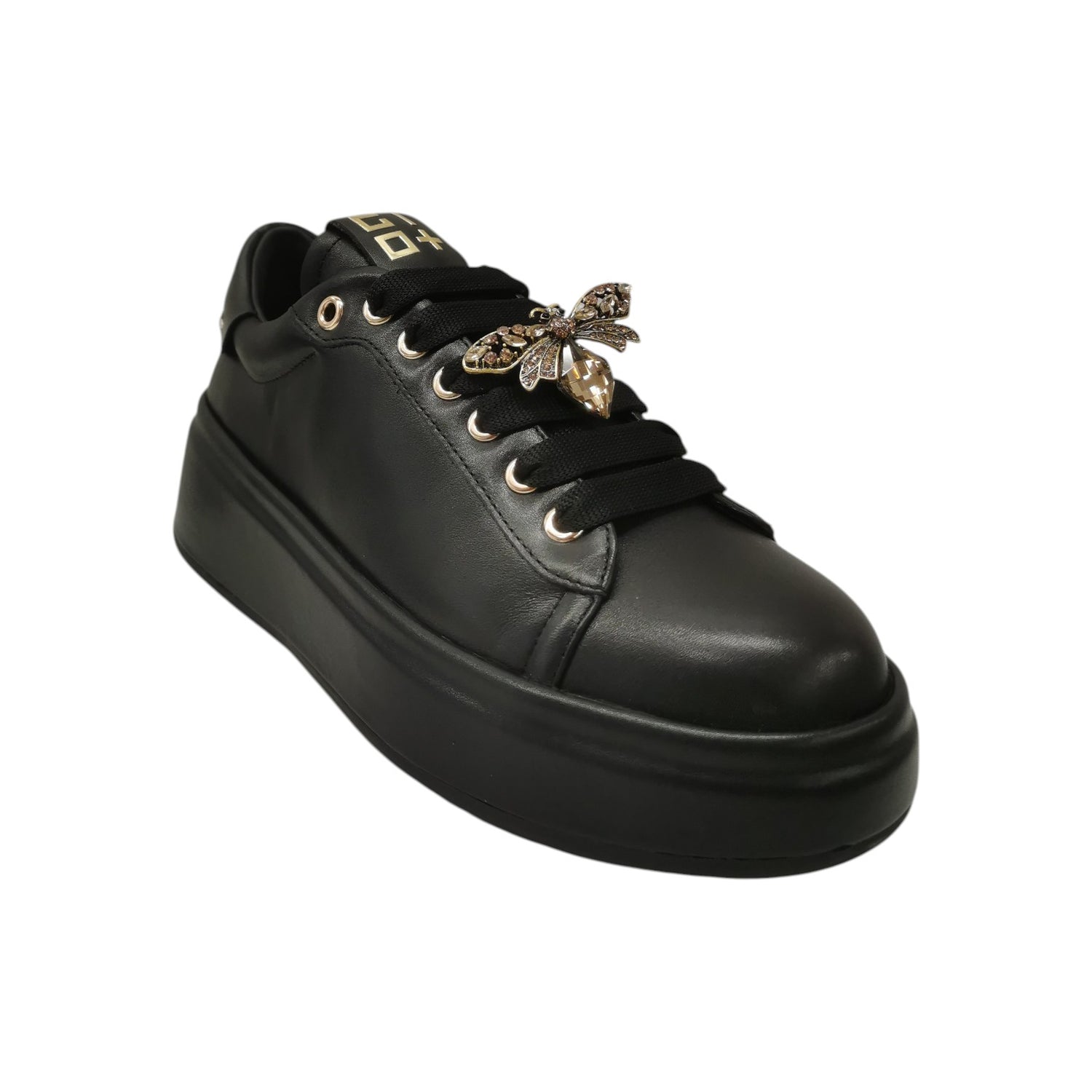 Gio+ Sneakers Donna Platform in Pelle Nera con Accessori Gioiello