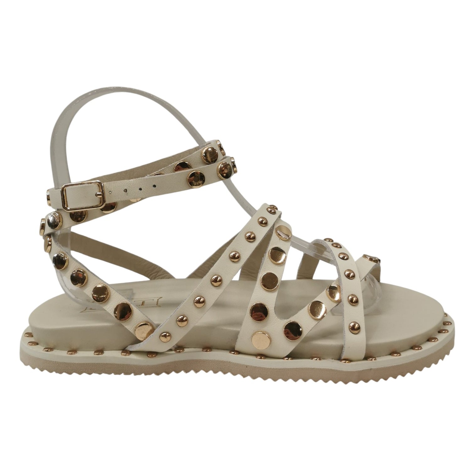 Cult Sandalo Donna in Pelle Bianco Sporco Oro