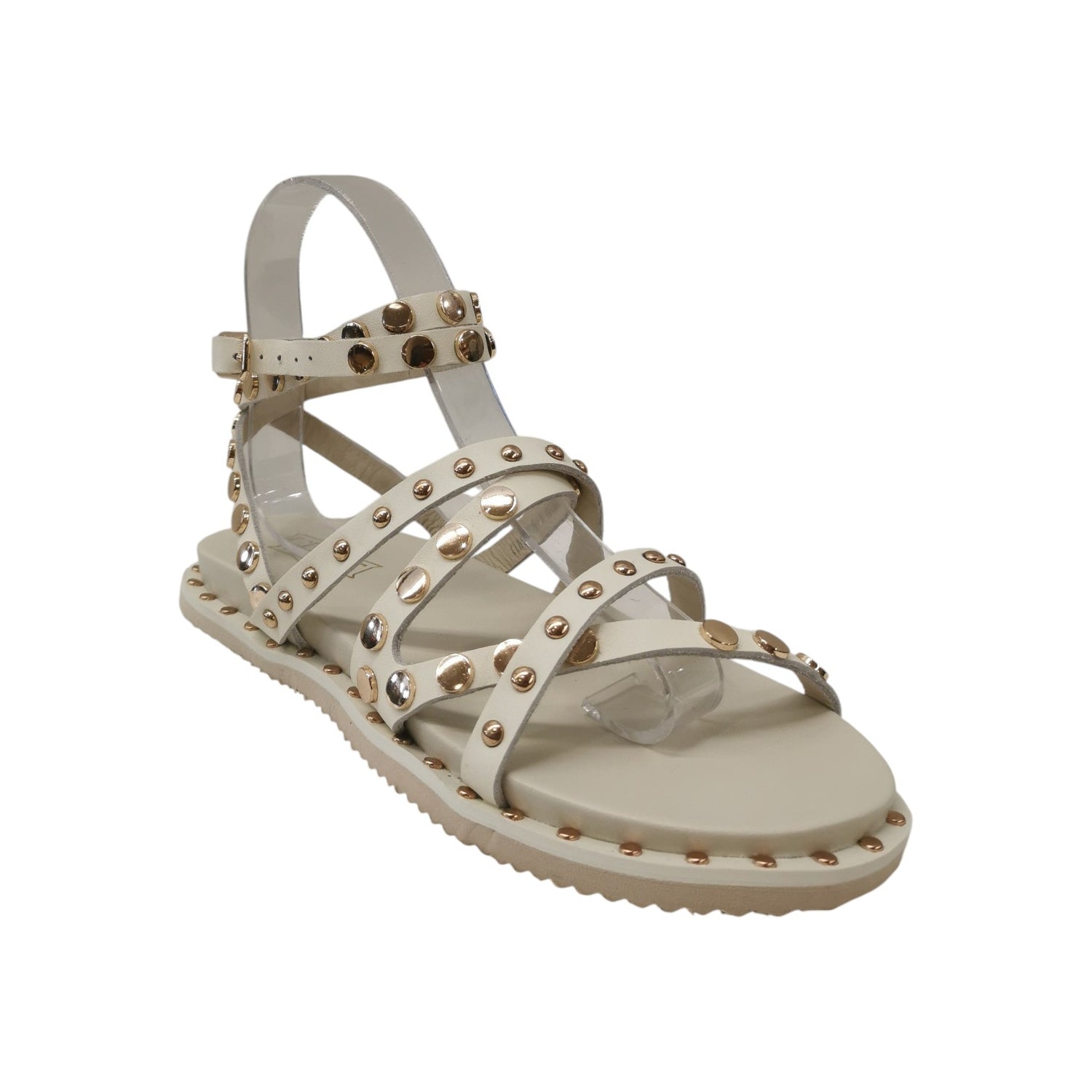 Cult Sandalo Donna in Pelle Bianco Sporco Oro