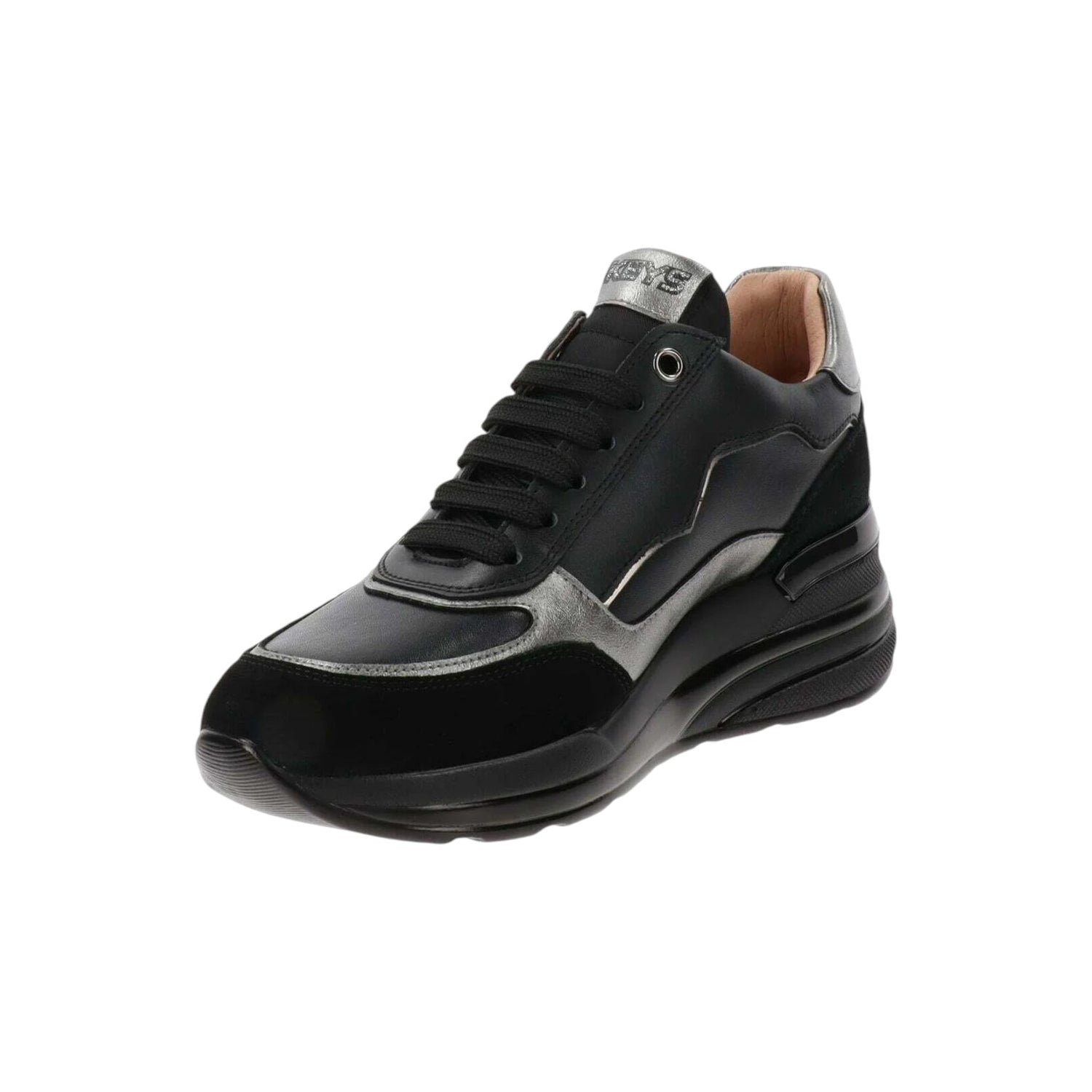 Keys Sneakers Donna Nera in Pelle e Camoscio con Zeppa Alta 60mm