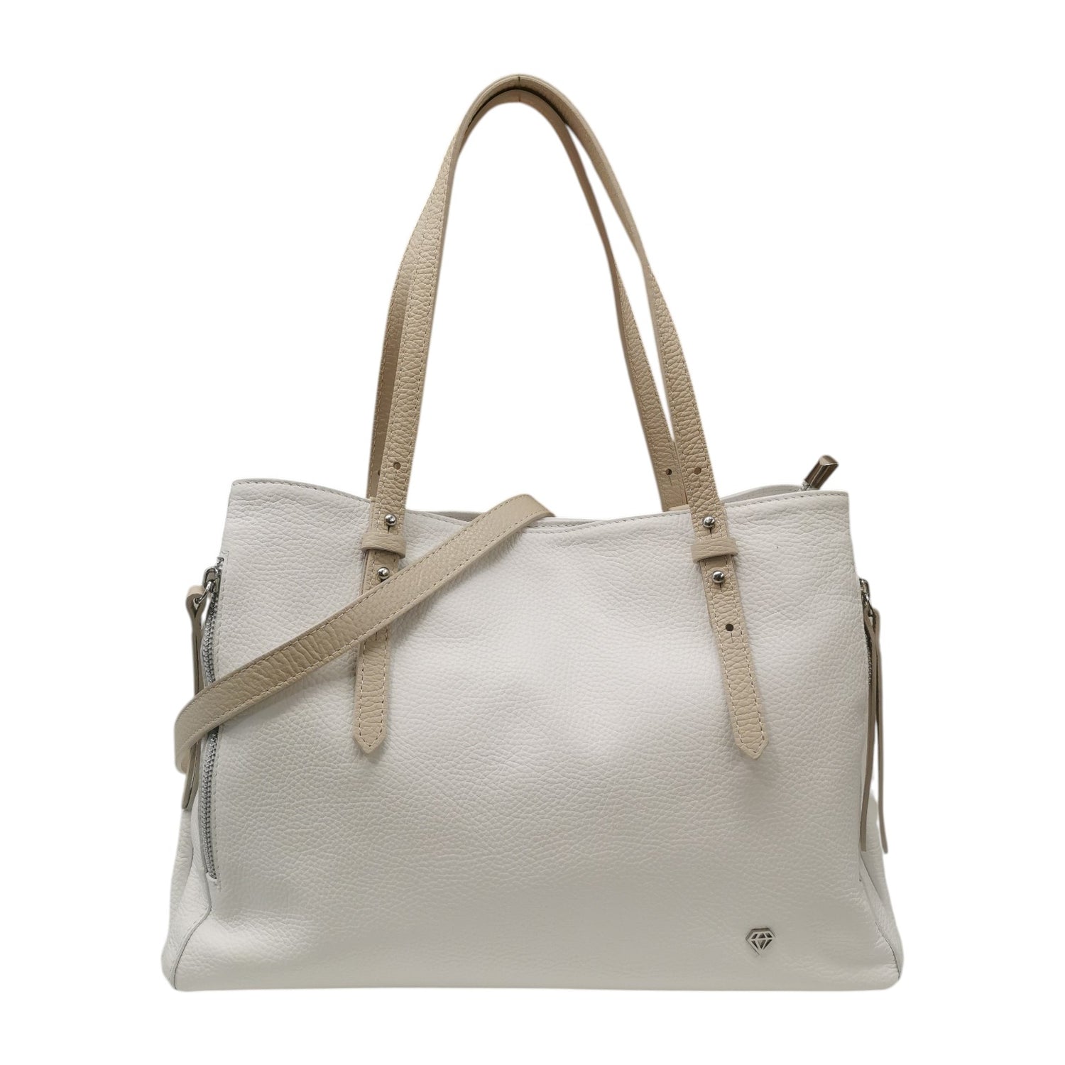 Caleidos Borsa a Spalla Donna Bianco Beige in Pelle con Tracolla