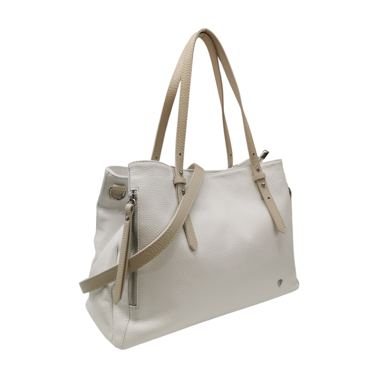 Caleidos Borsa a Spalla Donna Bianco Beige in Pelle con Tracolla