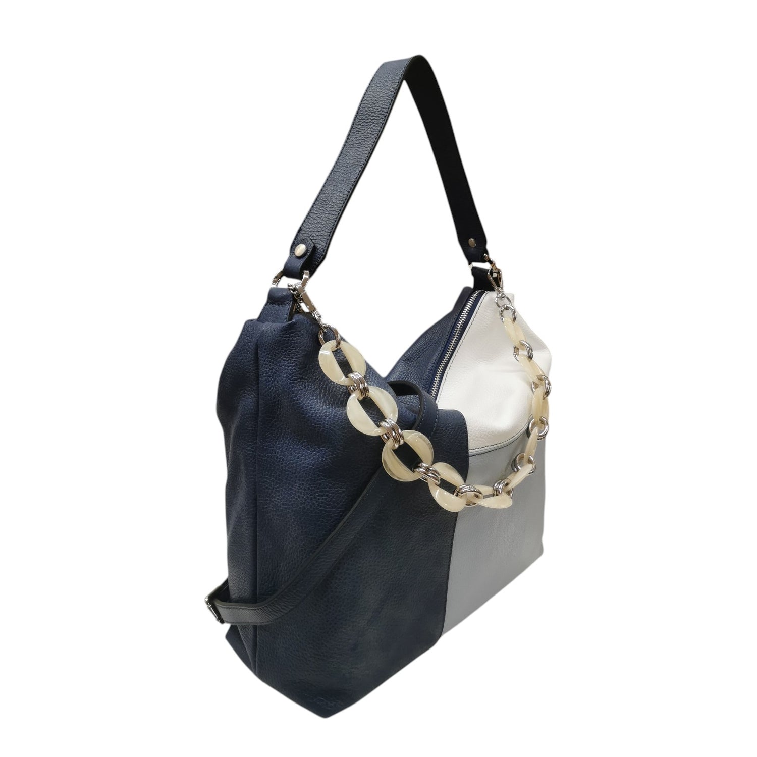 Caleidos Borsa a Spalla Donna in Pelle Blu Multi con Catena e Tracolla
