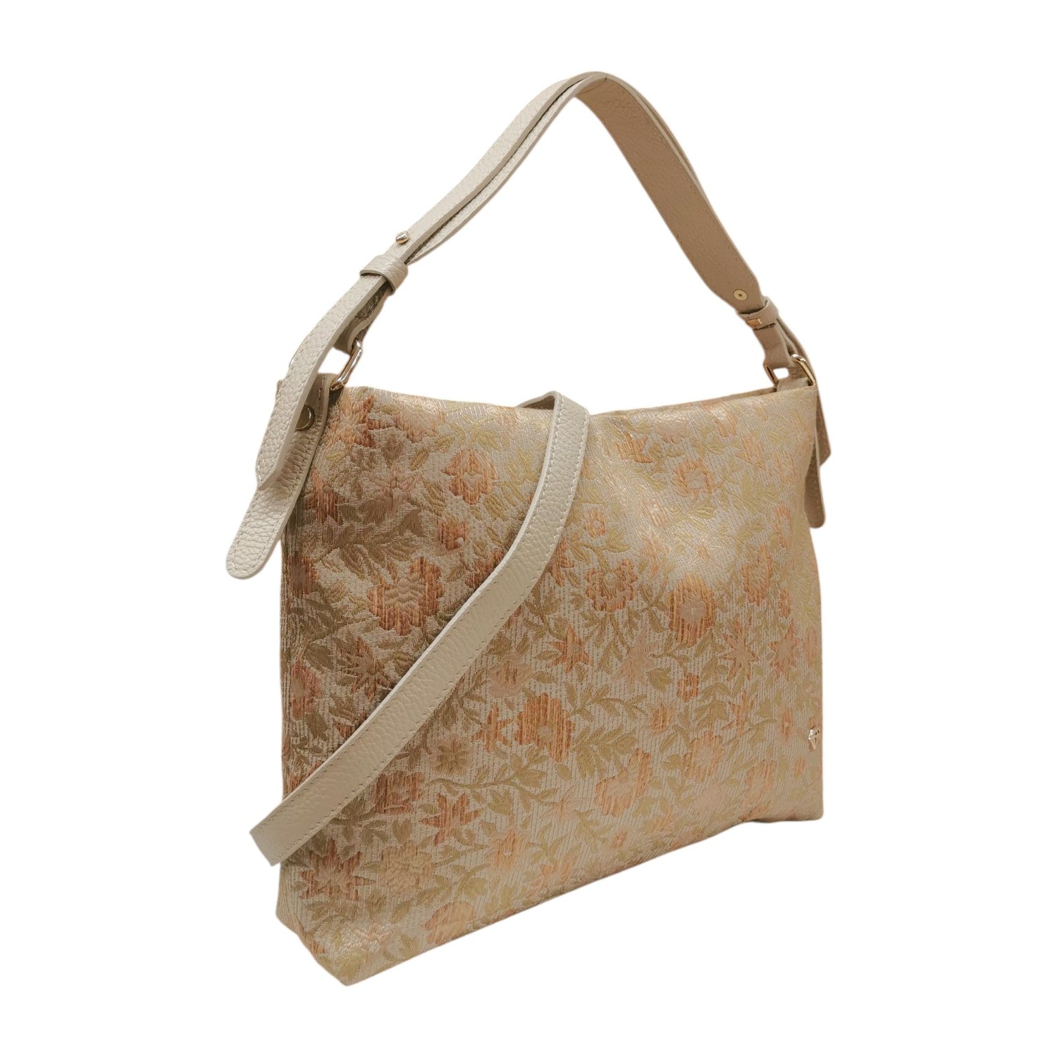 Caleidos Borsa a Spalla Donna Beige in Tessuto Floreale