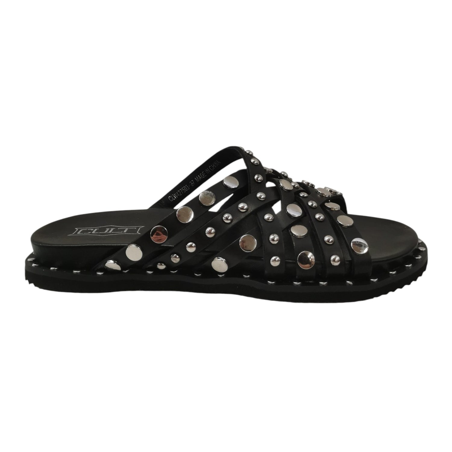 Cult Ciabatta Donna in Pelle Nera con Borchie Argento
