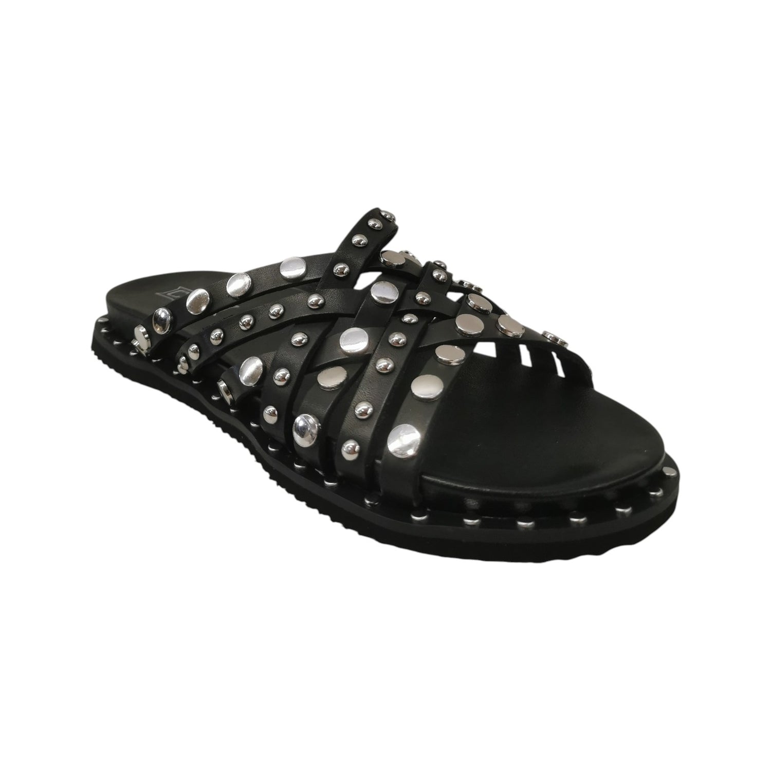 Cult Ciabatta Donna in Pelle Nera con Borchie Argento