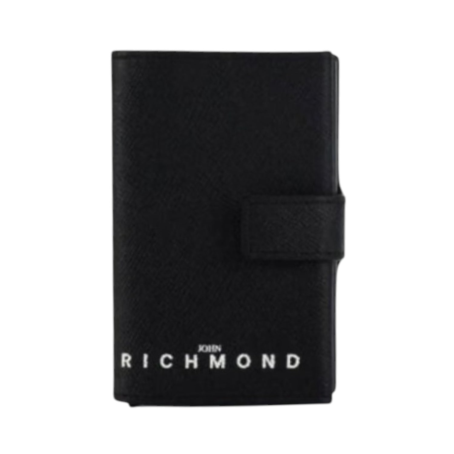 John Richmond Portacarte Uomo in Pelle Saffiano Nera con Bottone e Clip