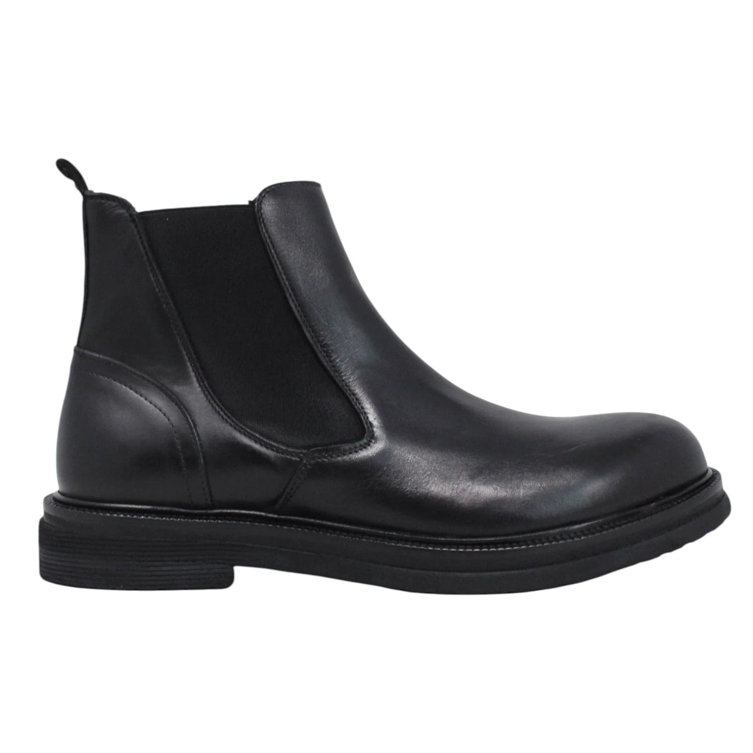 Exton Beatles Uomo in Pelle Nera con Elastico Laterale in Tessuto