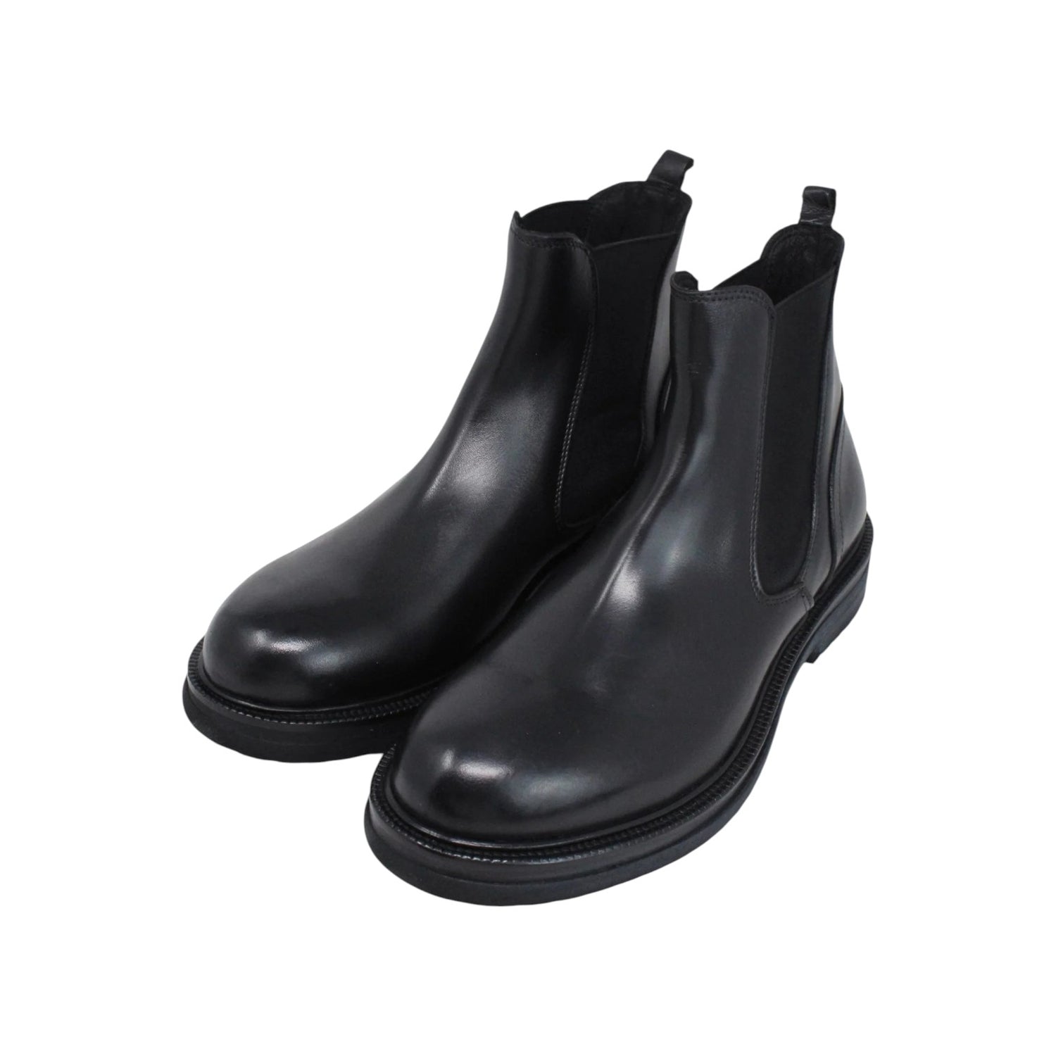 Exton Beatles Uomo in Pelle Nera con Elastico Laterale in Tessuto