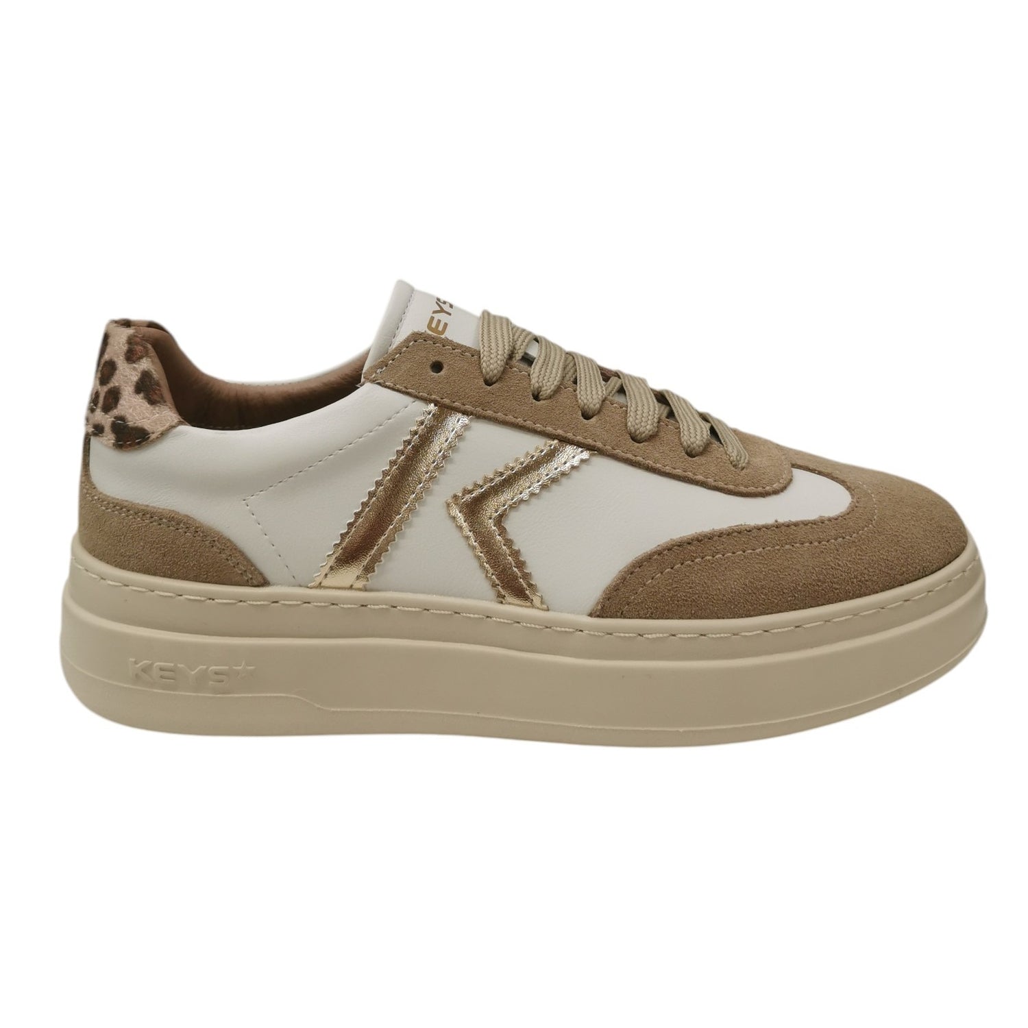 Keys Sneakers Donna Beige Bianco in Pelle e Camoscio