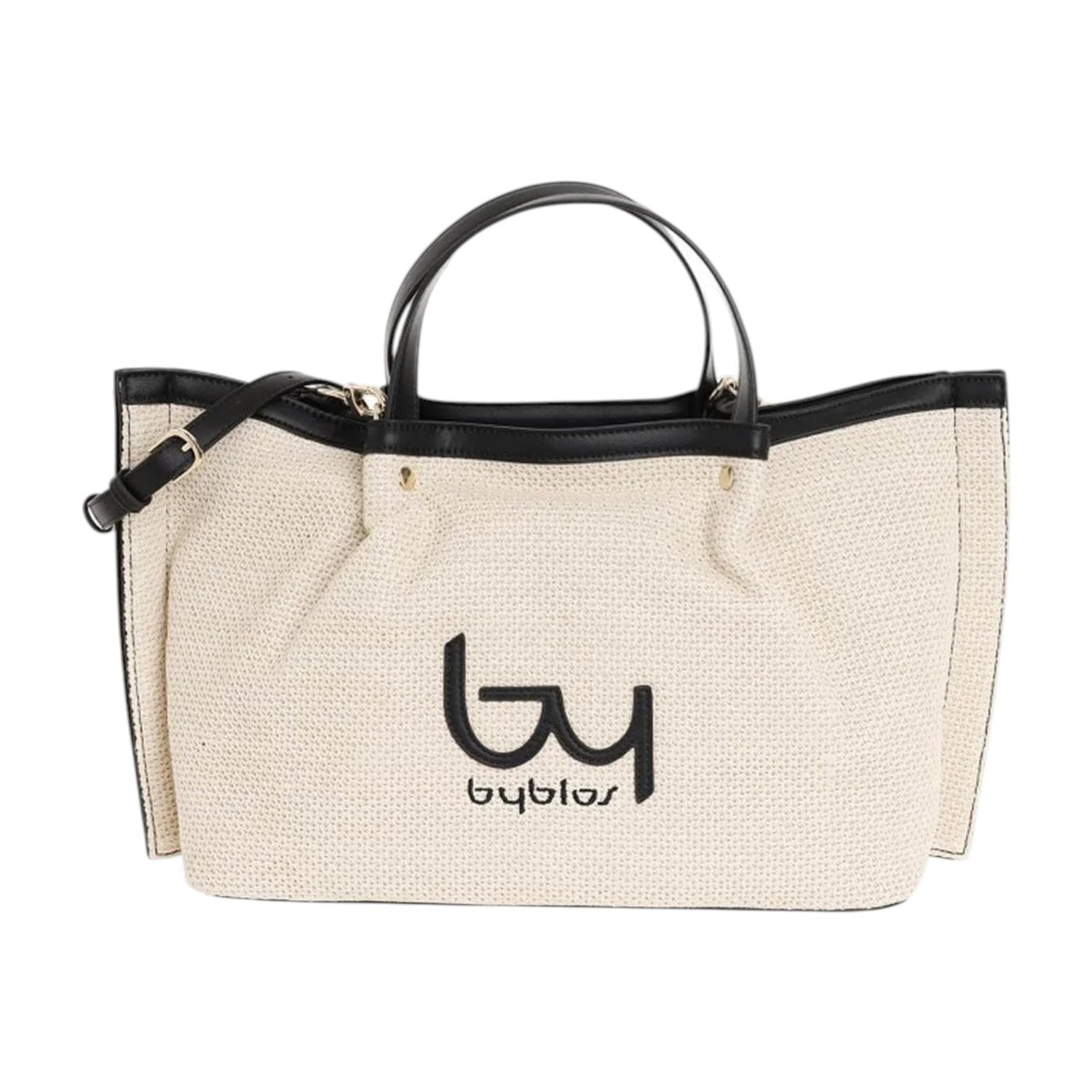 By Byblos Borsa a Mano Grande Donna in Ecopelle e Raffia Naturale Nero