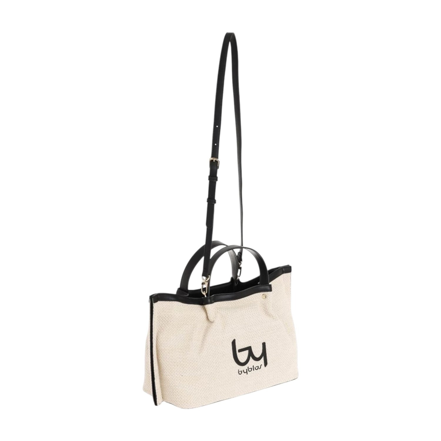 By Byblos Borsa a Mano Grande Donna in Ecopelle e Raffia Naturale Nero