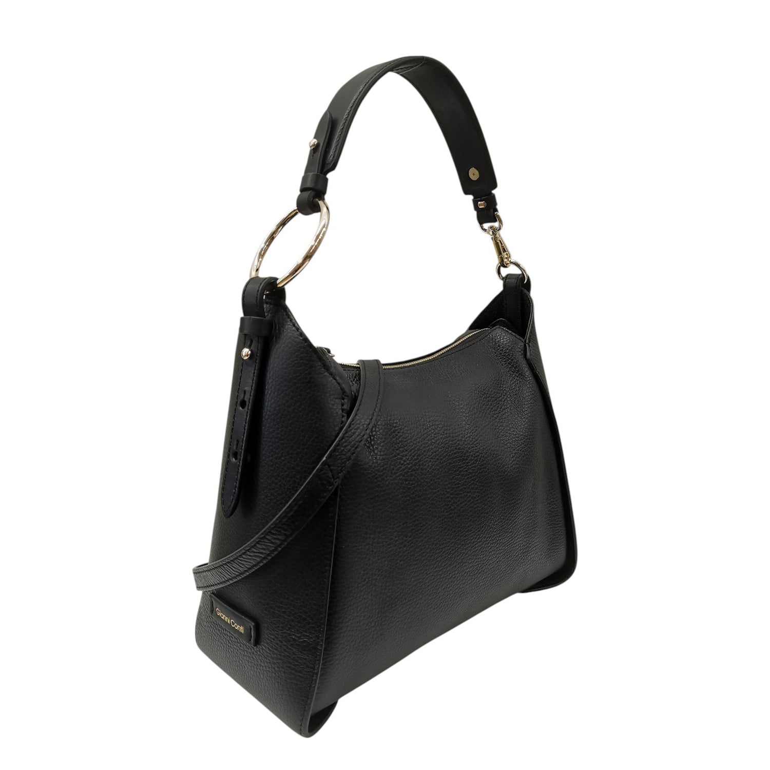 Gianni Conti Borsa a Spalla Donna in Pelle Nera con Manico e Tracolla