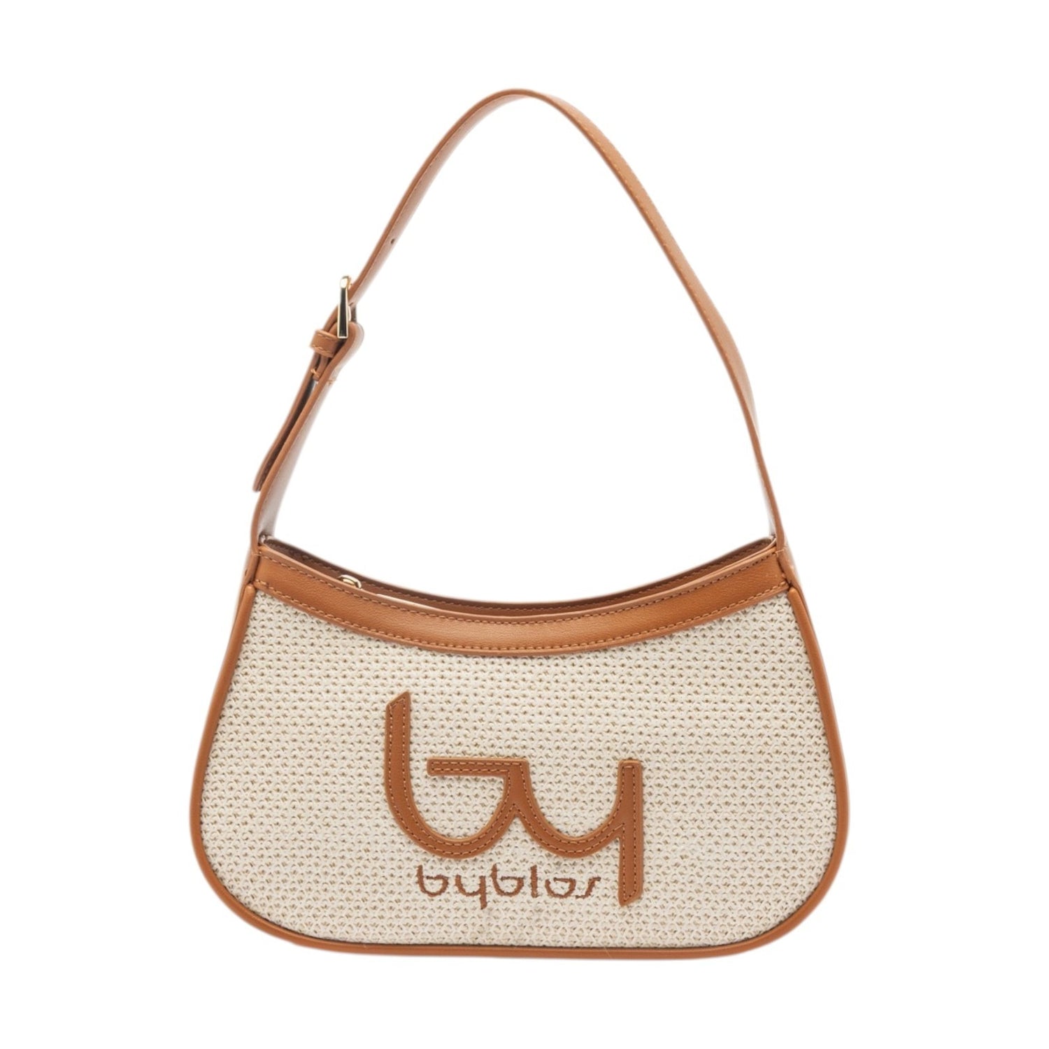 By Byblos Borsa a Spalla Media in Ecopelle e Raffia Naturale Cuoio