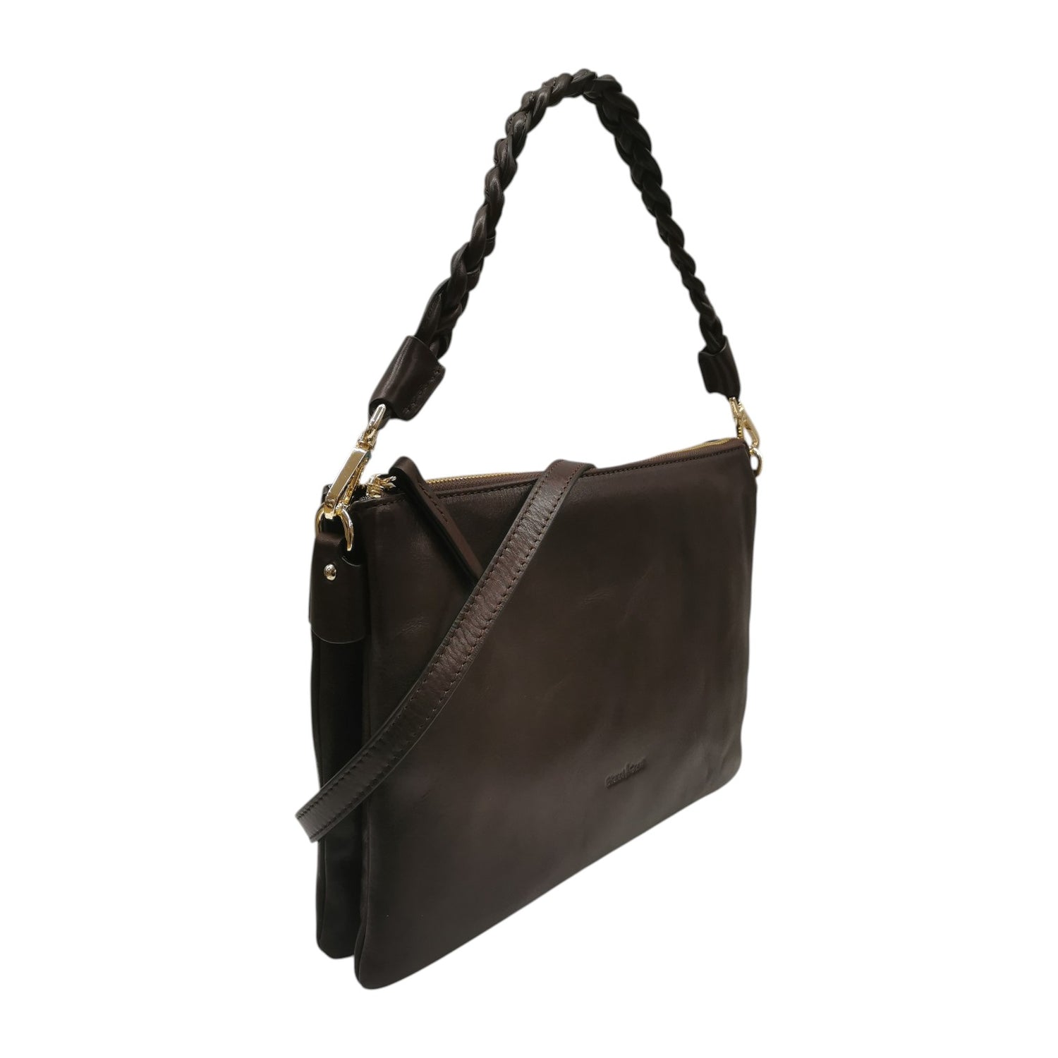 Gianni Conti Borsa a Spalla Donna in Pelle Cioccolato con Tracolla e Manico Intrecciato