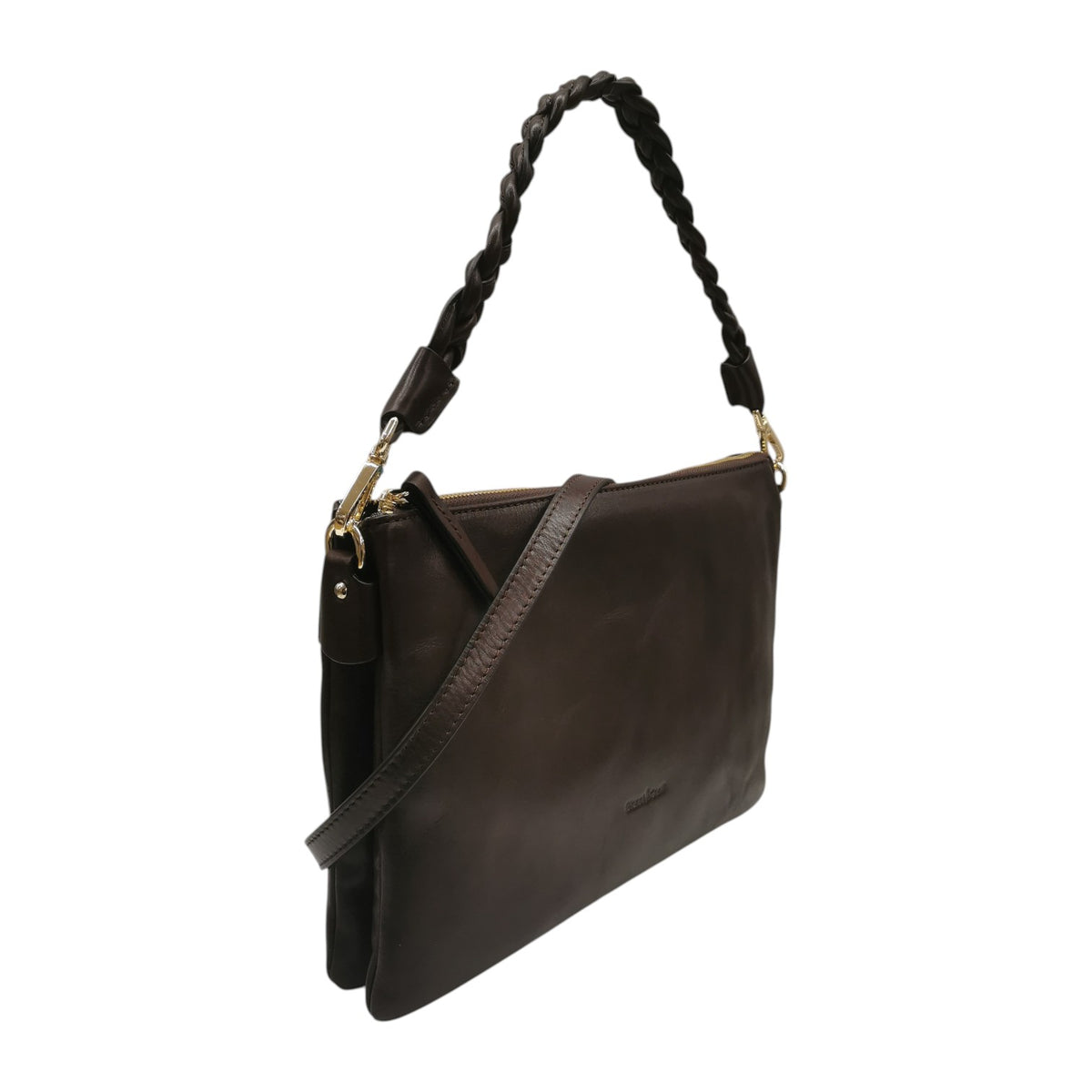 Gianni Conti Borsa a Spalla Donna in Pelle Cioccolato con Tracolla e Manico Intrecciato