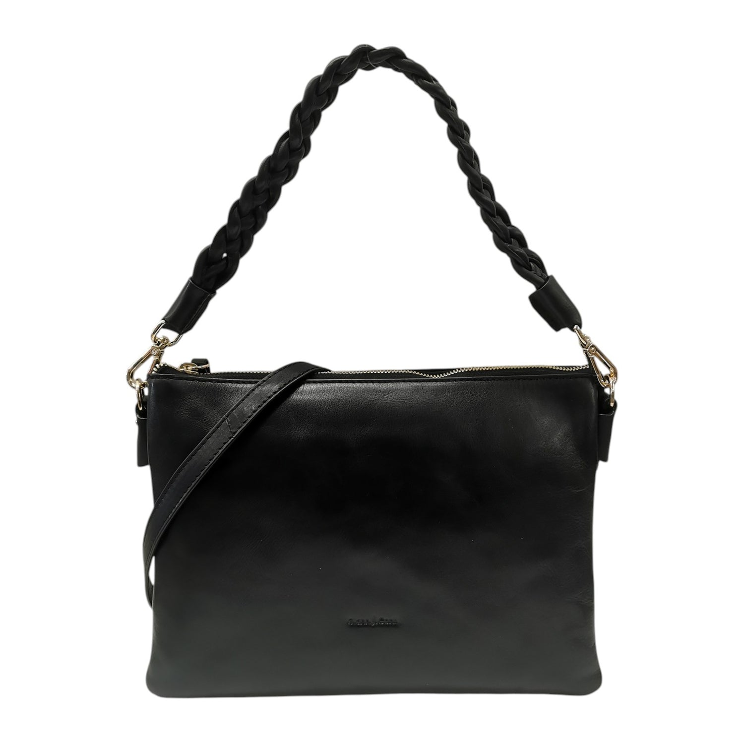 Gianni Conti Borsa a Spalla Donna in Pelle Nera con Tracolla e Manico Intrecciato