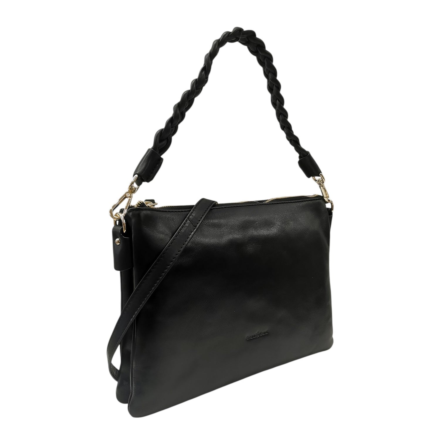 Gianni Conti Borsa a Spalla Donna in Pelle Nera con Tracolla e Manico Intrecciato