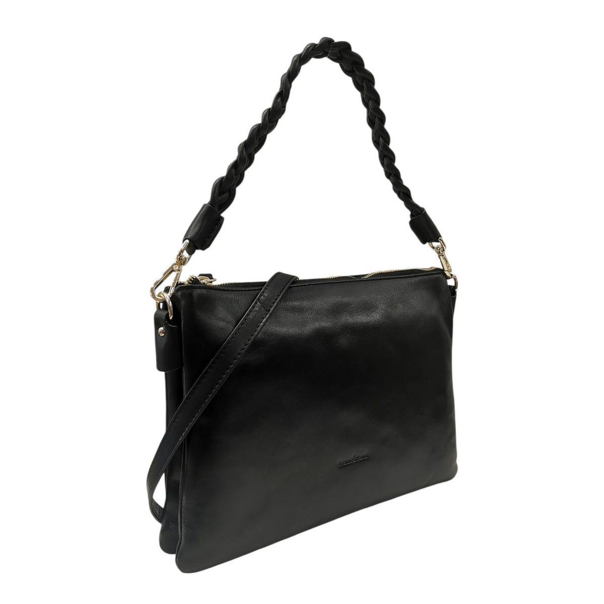 Gianni Conti Borsa a Spalla Donna in Pelle Nera con Tracolla e Manico Intrecciato