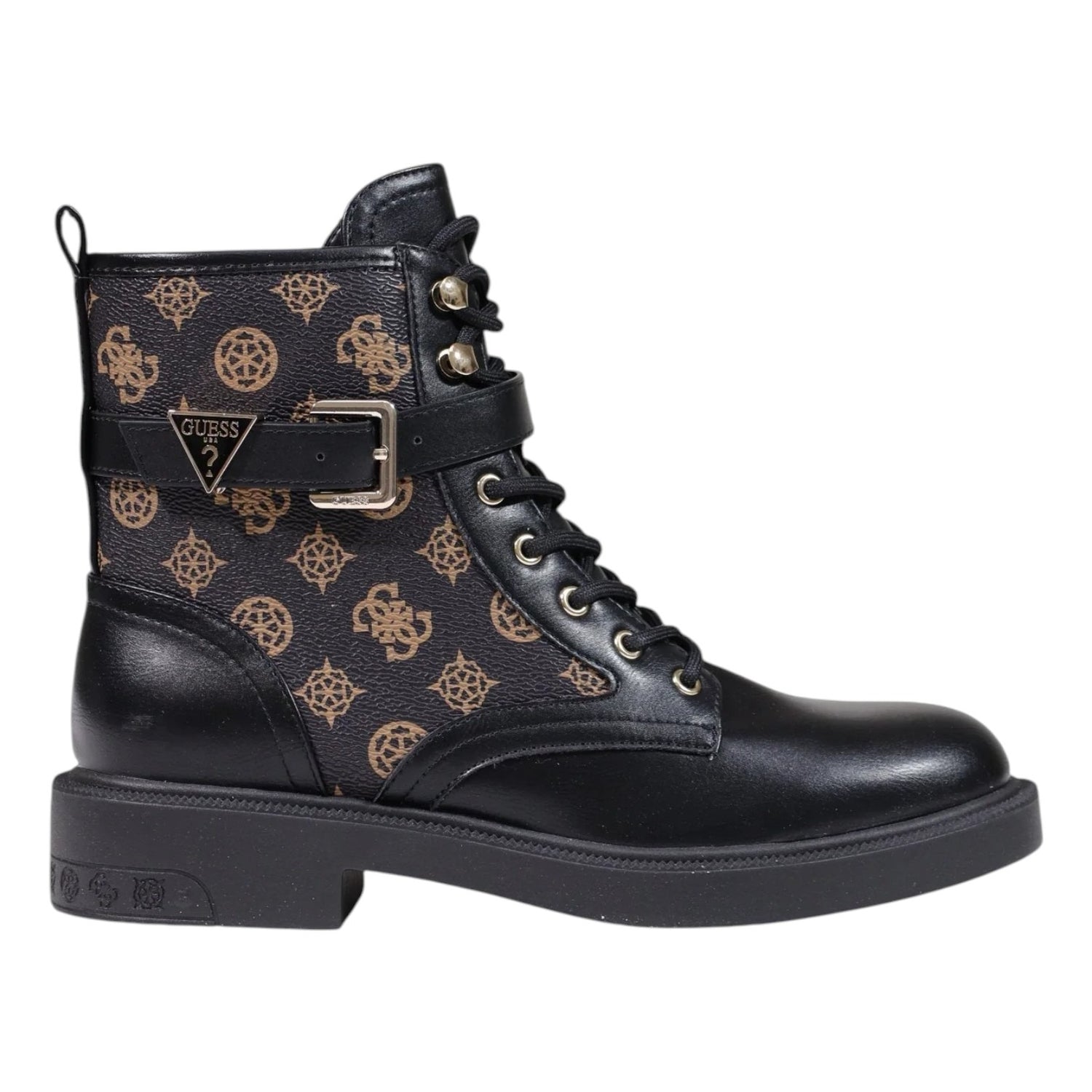 Guess Anfibio Donna Nero Marrone Logato con Cinturino