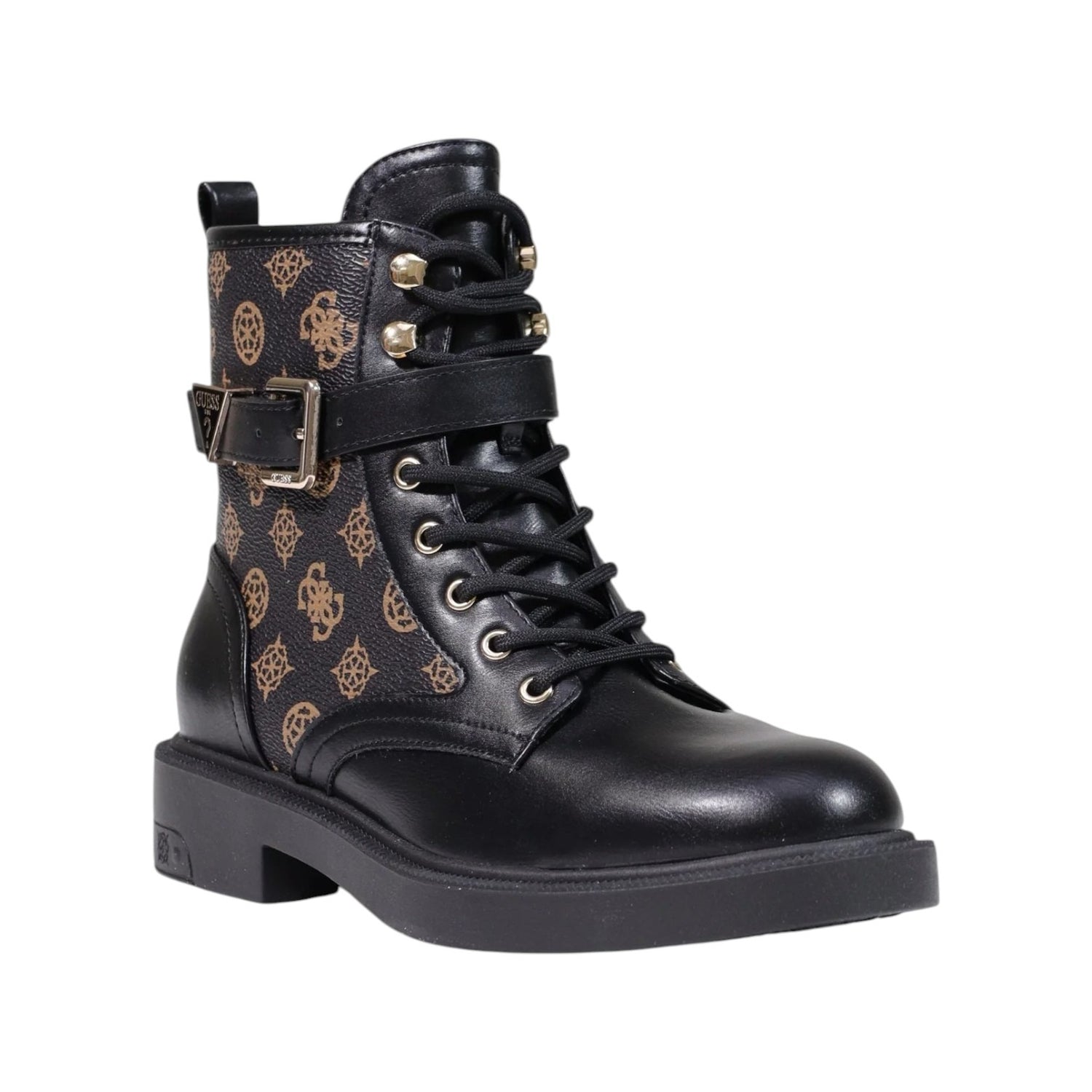Guess Anfibio Donna Nero Marrone Logato con Cinturino