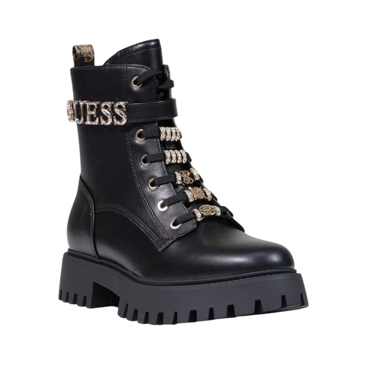 Guess Anfibio Donna Nero Marrone con Logo e Charms