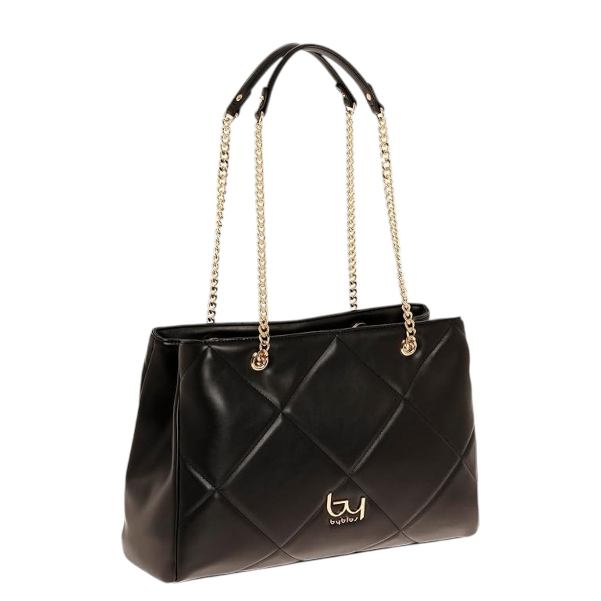 By Byblos Shopper Donna Trapuntata Nera con Manici a Catena