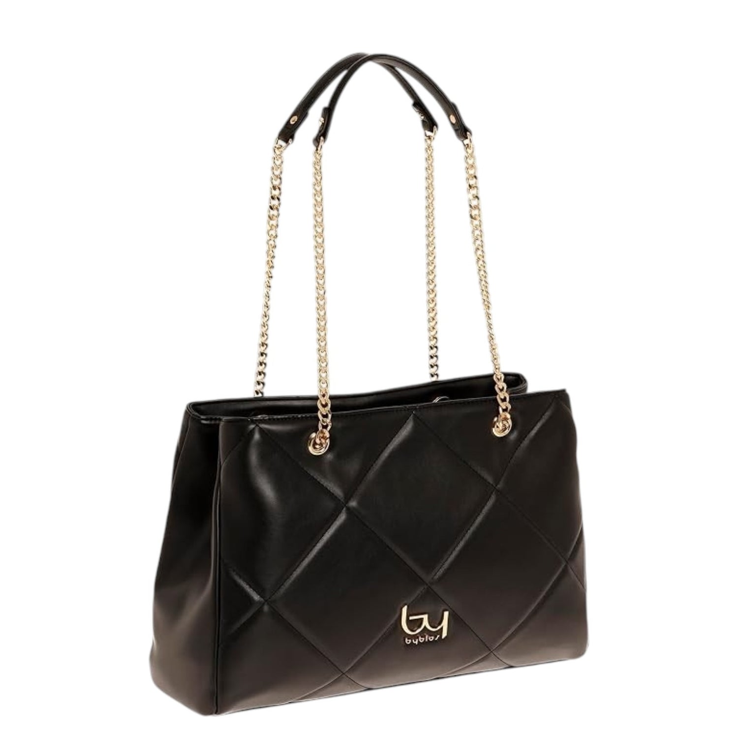 By Byblos Shopper Donna Trapuntata Nera con Manici a Catena