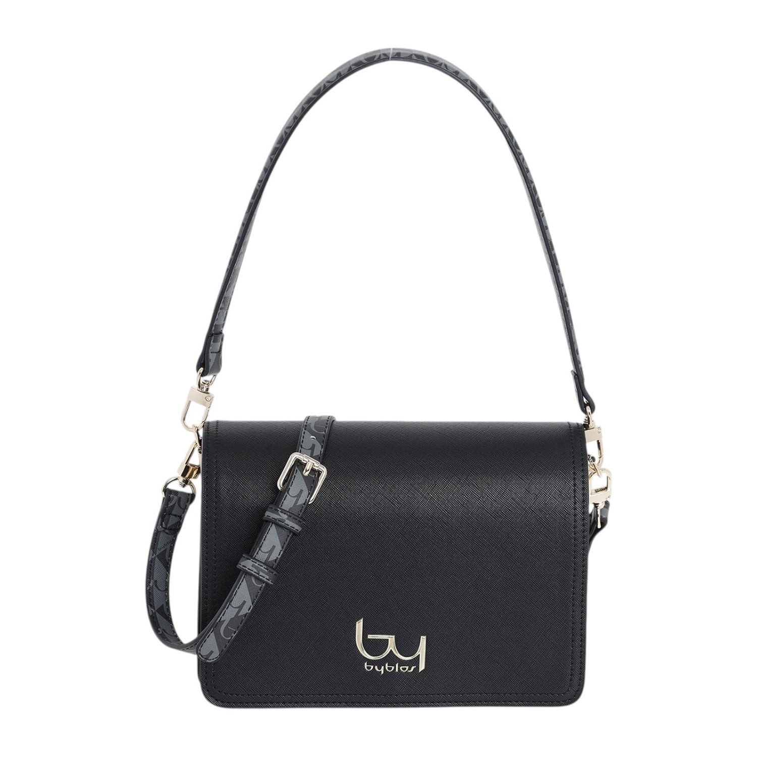 By Byblos Borsa a Spalla Donna Saffiano Nero con Tracolla Logata
