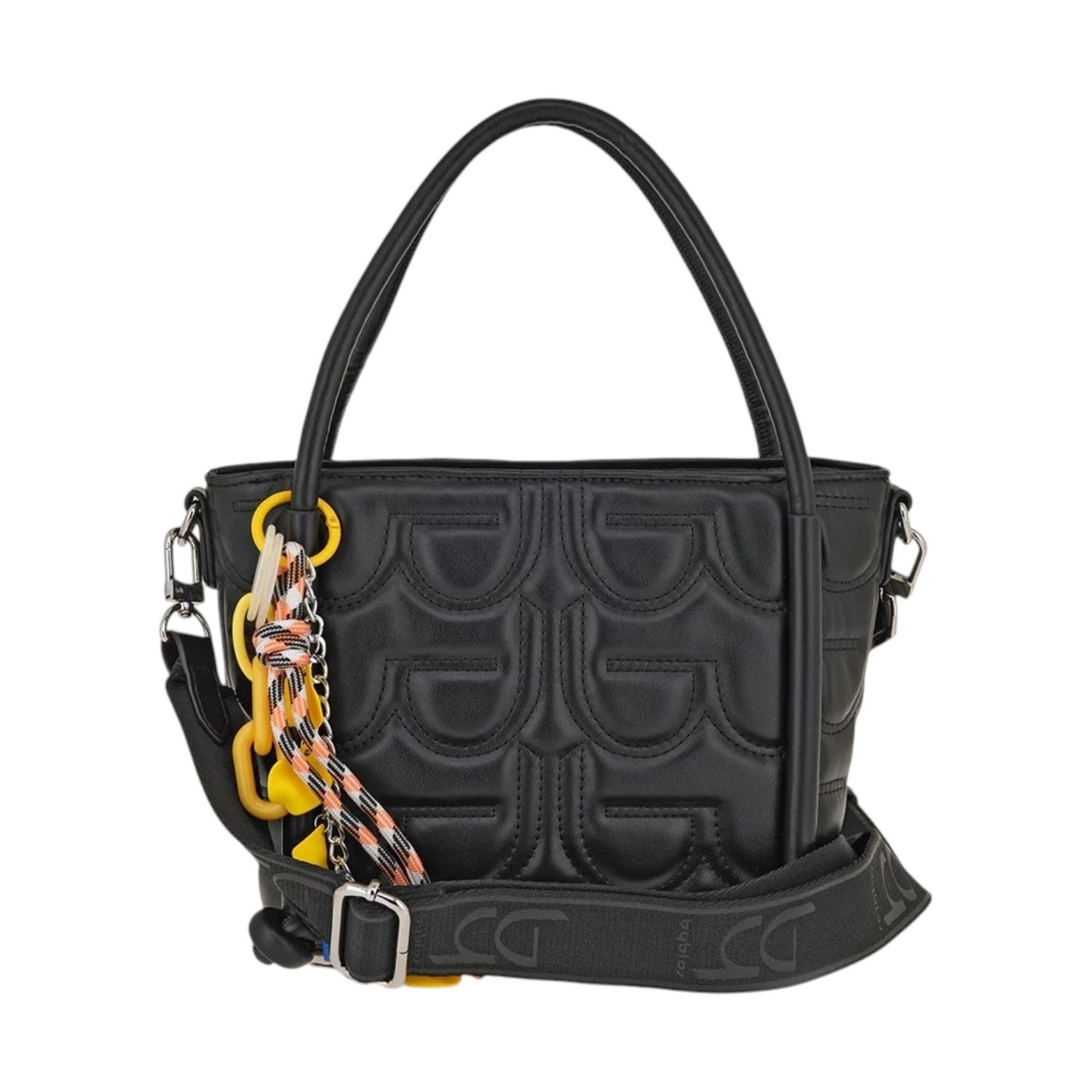 By Byblos Borsa a Mano Donna Media Trapuntata Nera con Charms