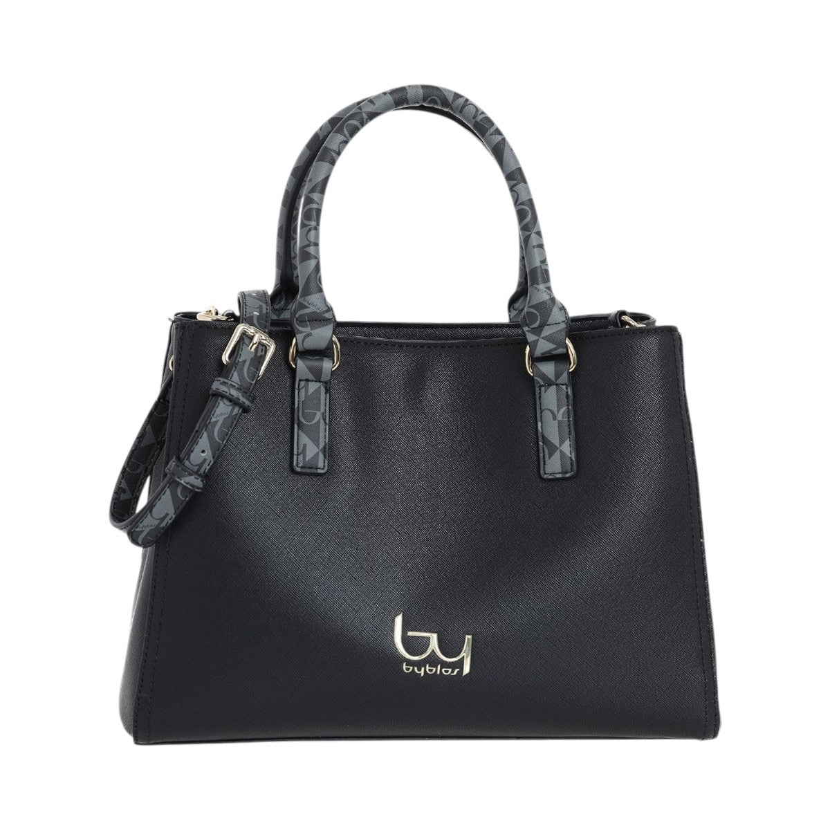 By Byblos Borsa a Mano Donna Saffiano Nero con Tracolla e Manici Logati