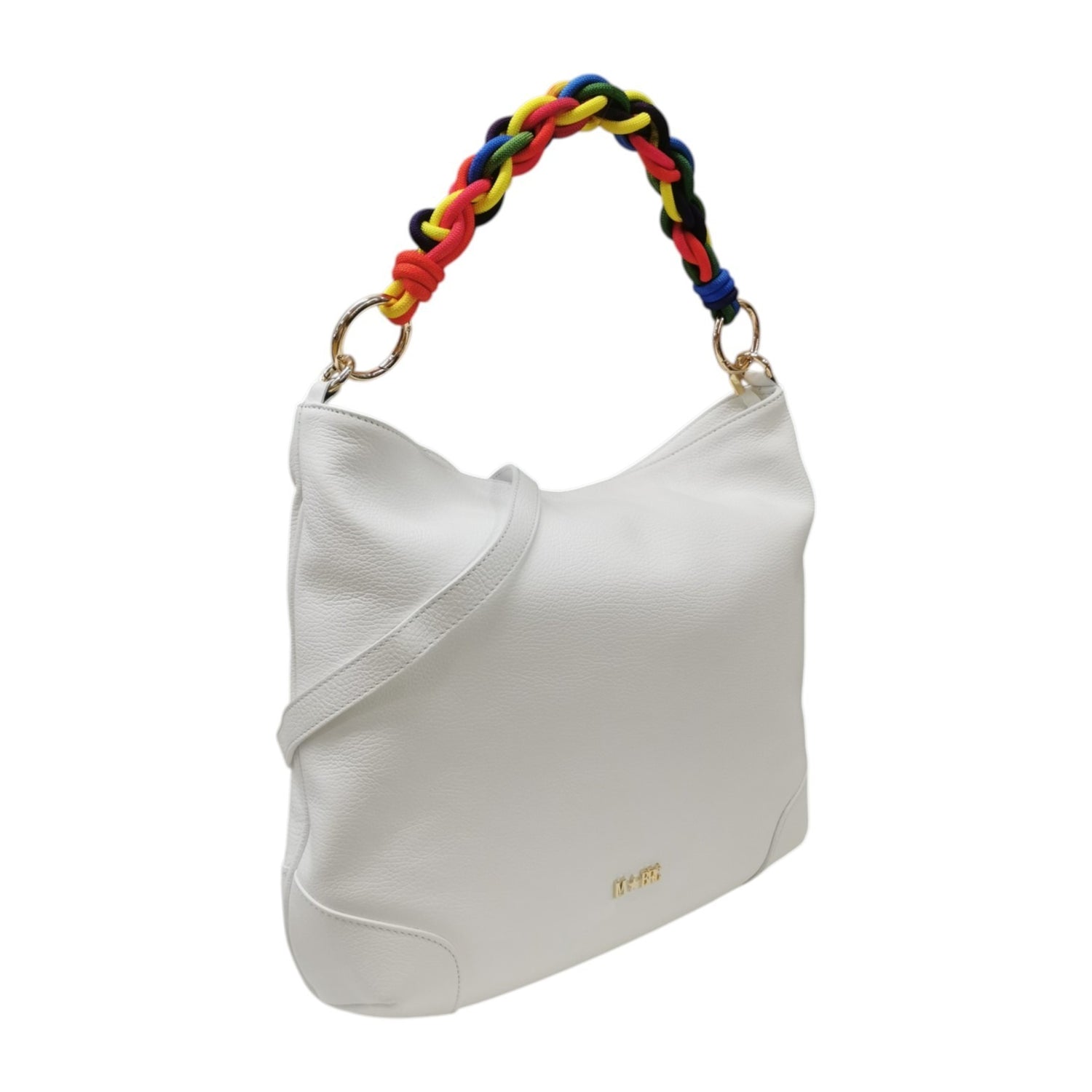 M Brc Borsa a Spalla Donna Story in Pelle Bianco Multi con Manico Intrecciati