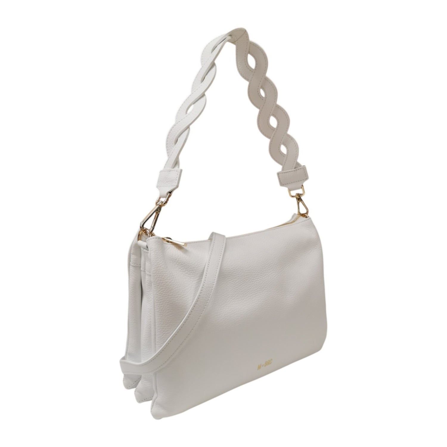 M Brc Borsa a Spalla Media Donna Linea Onda in Pelle Bianca