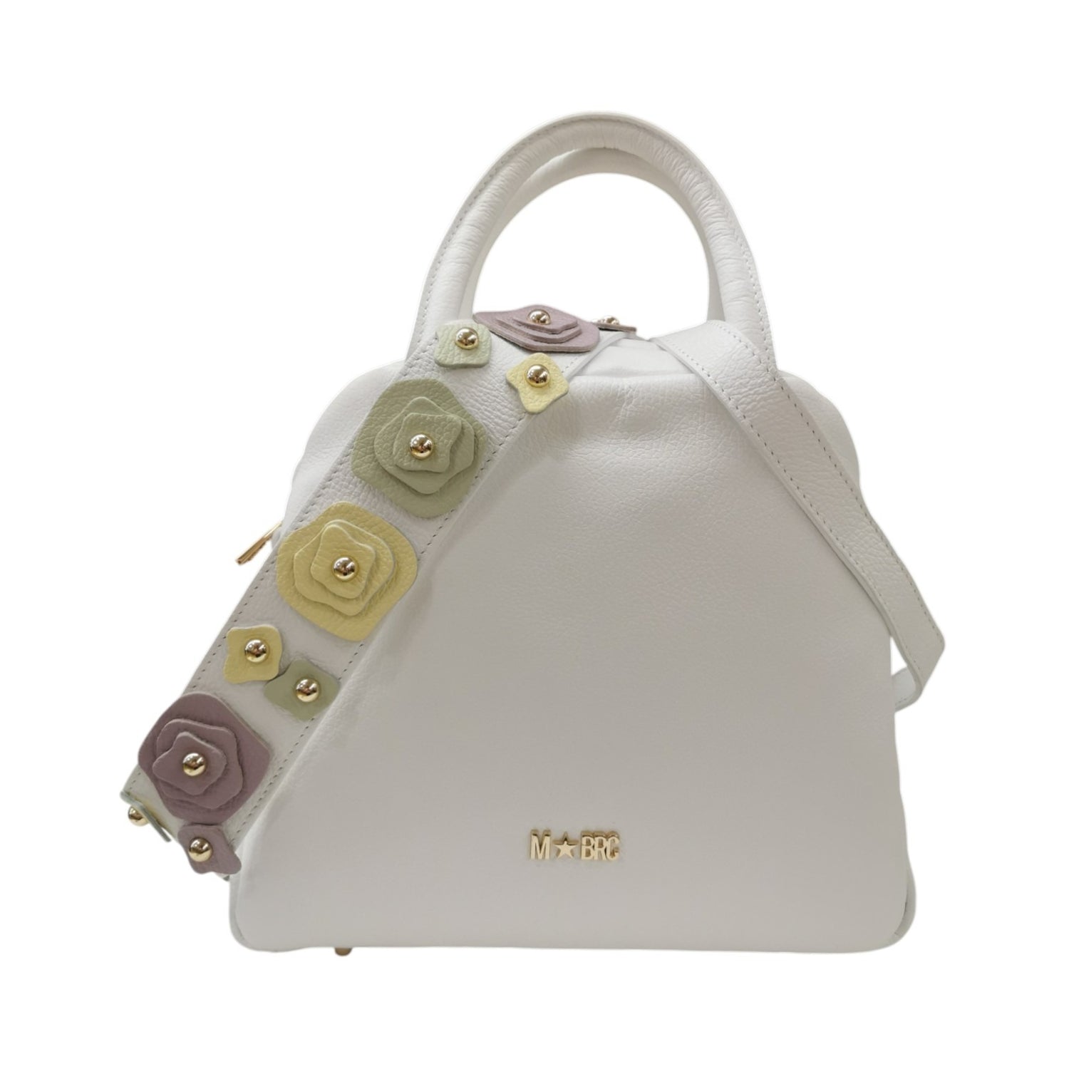 M Brc Borsa a Mano Donna in Pelle Bianca Linea Flora