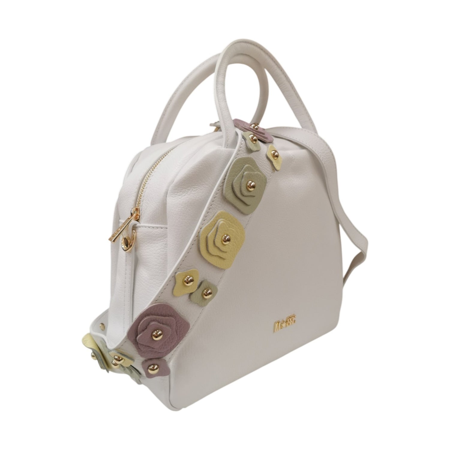 M Brc Borsa a Mano Donna in Pelle Bianca Linea Flora