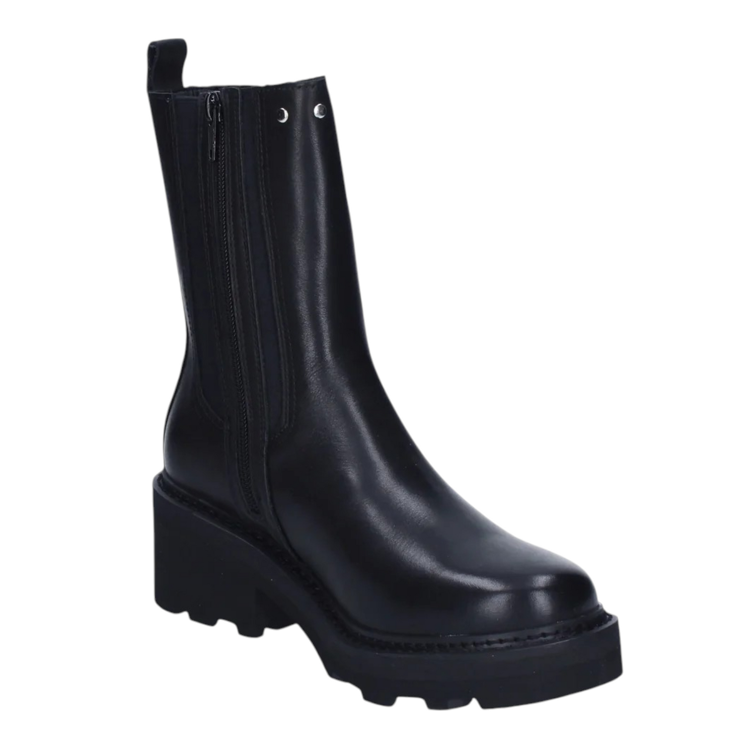 Cult Stivaletto Donna Nero in Pelle con Borchie e Tacco Largo Alto 60mm