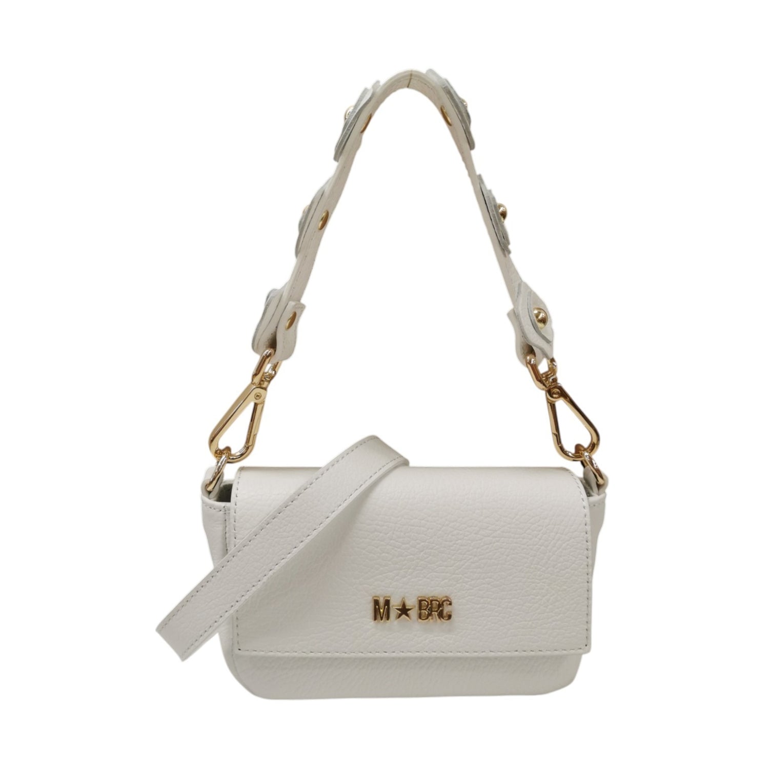 M Brc Borsa a Tracolla Donna Linea Petit in Pelle Bianca con Manico Fiorato