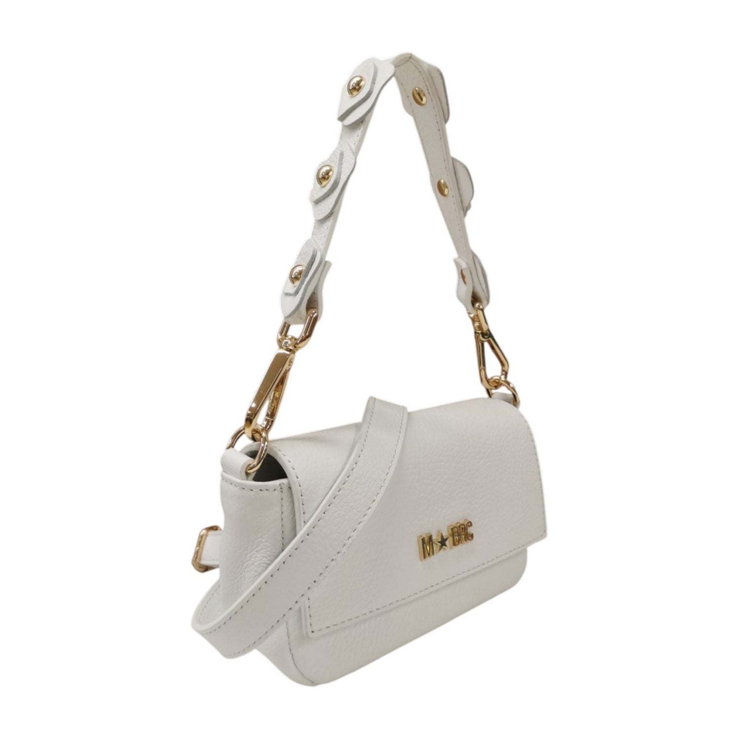 M Brc Borsa a Tracolla Donna Linea Petit in Pelle Bianca con Manico Fiorato